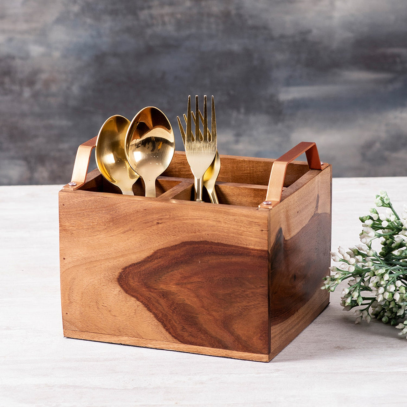 Inseparables Teak Wood Cutlery Holder