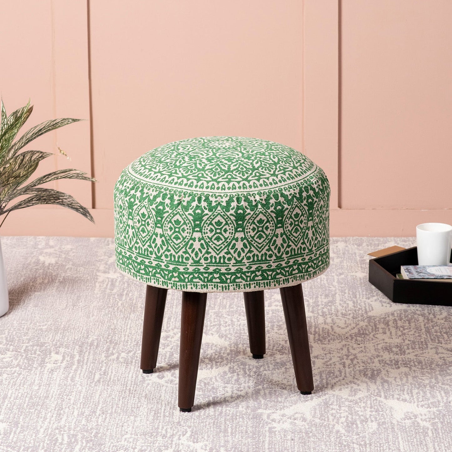 Nestroots Botanic Fabric Wooden Ottomans 17"
