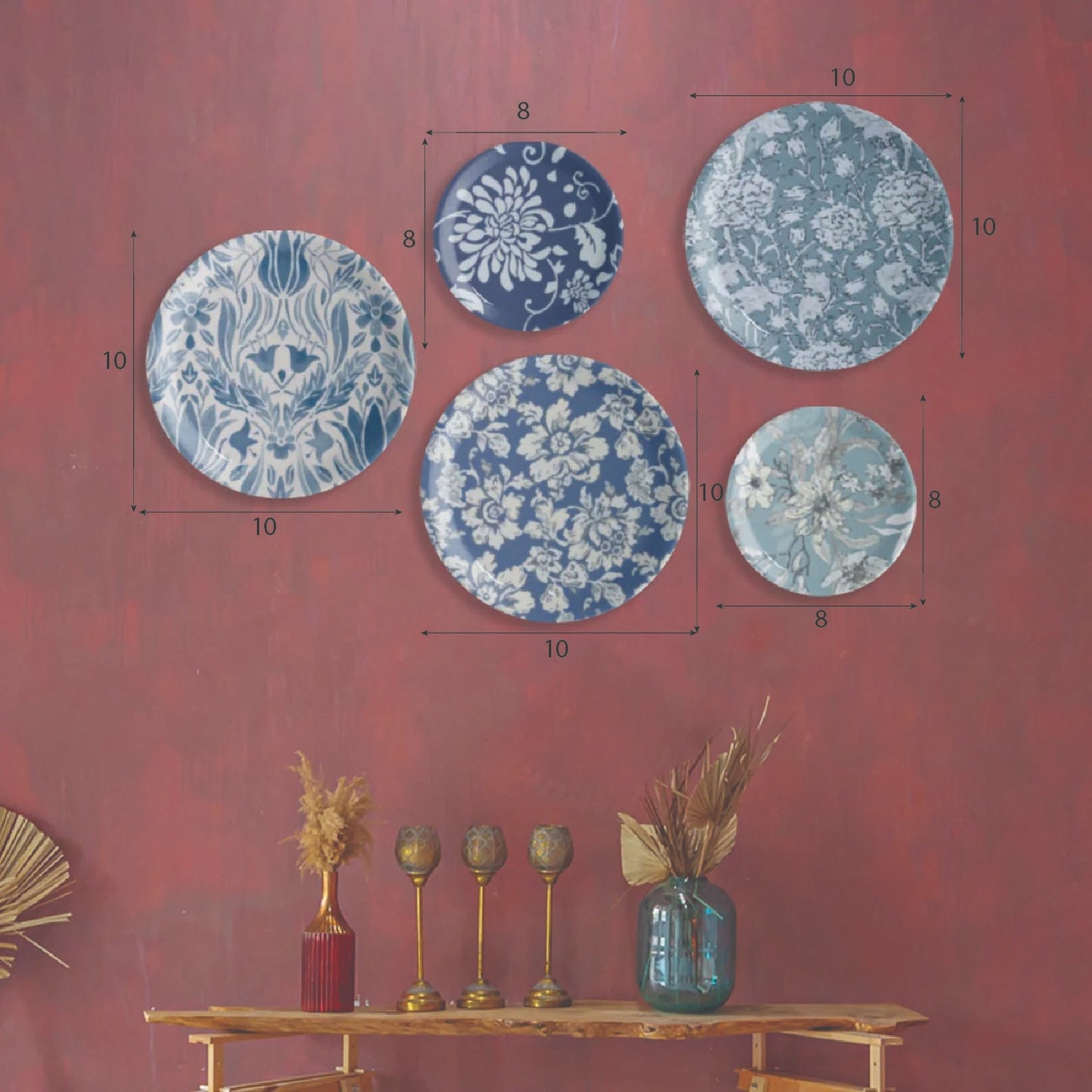 Indigo Heritage Wall Plates Set of 5