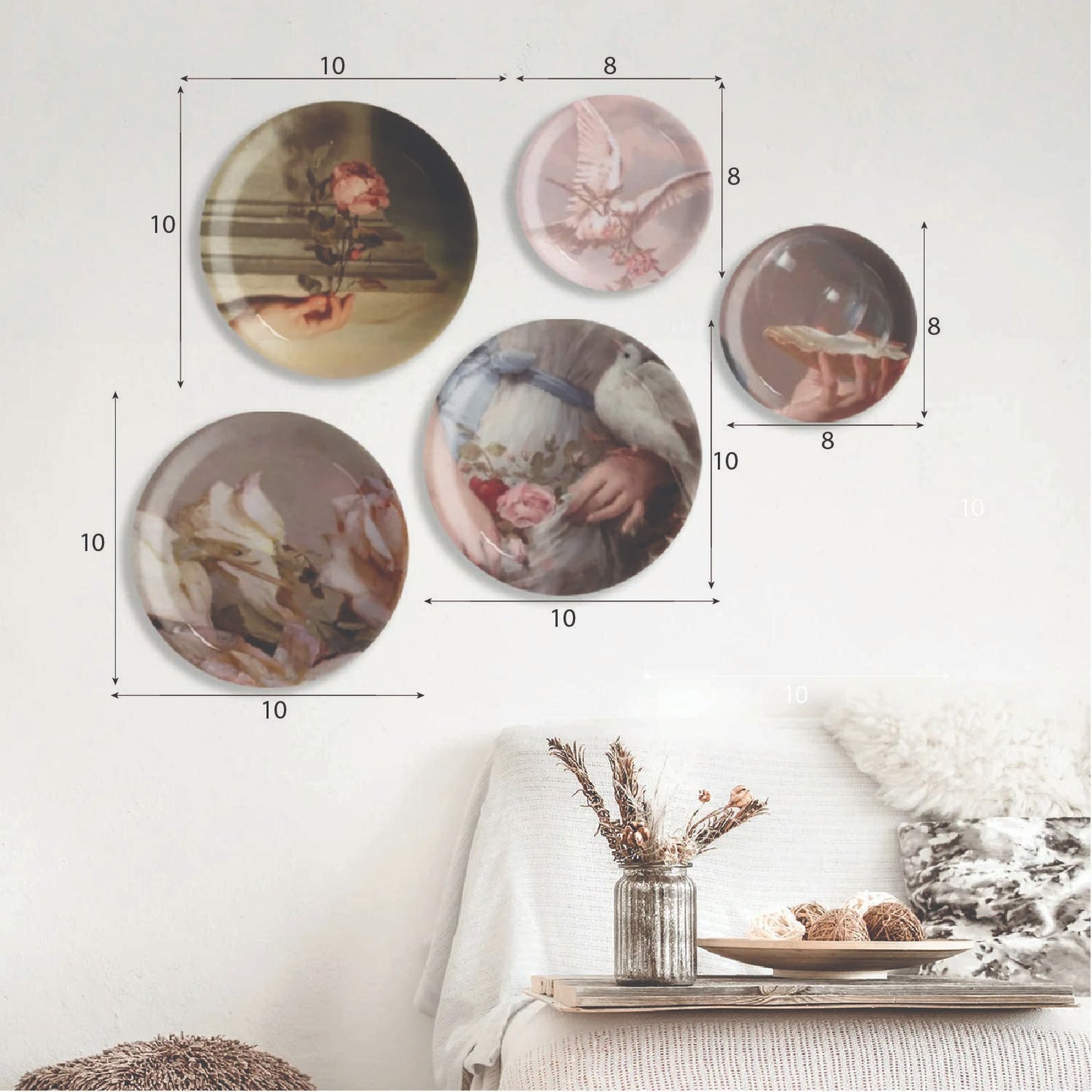 Vintage Pigeon Wall Plates Set of 5
