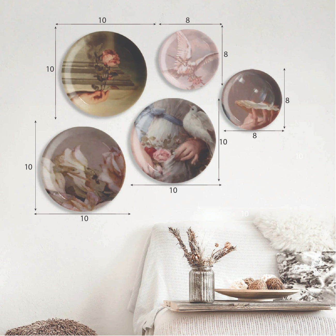 Vintage Pigeon Wall Plates Set of 5