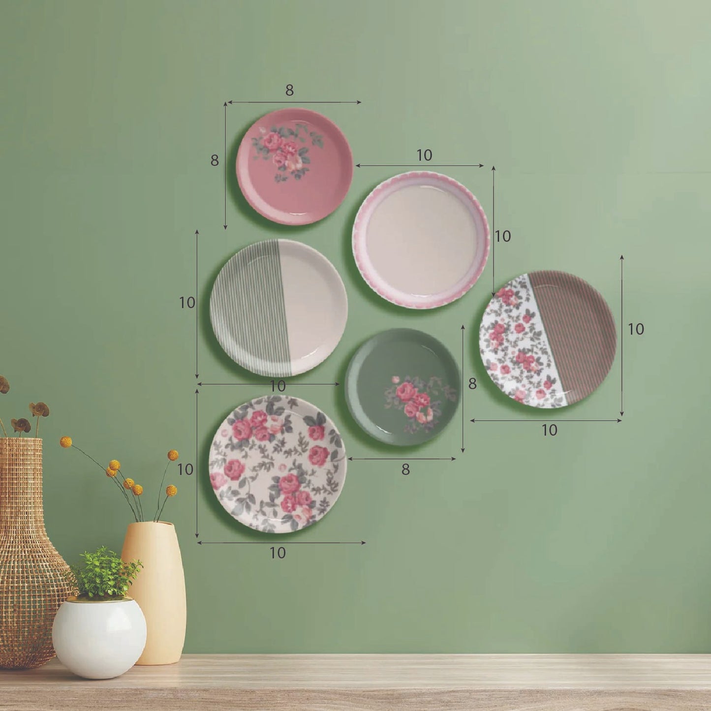 English Rose Wall Plates Set of 6