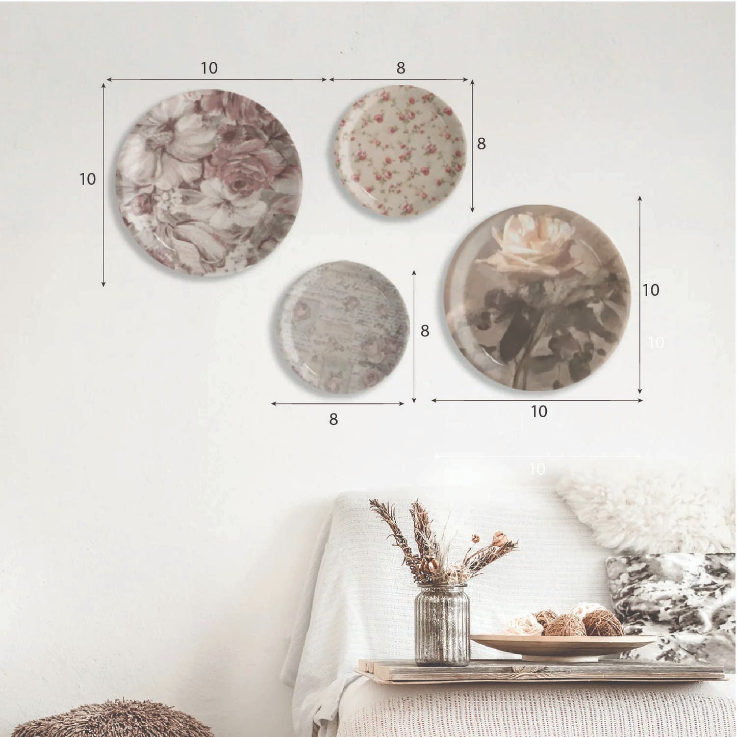 English Floral Wall Plates Set of 4