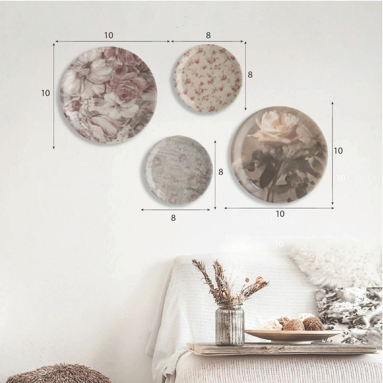 English Floral Wall Plates Set of 4