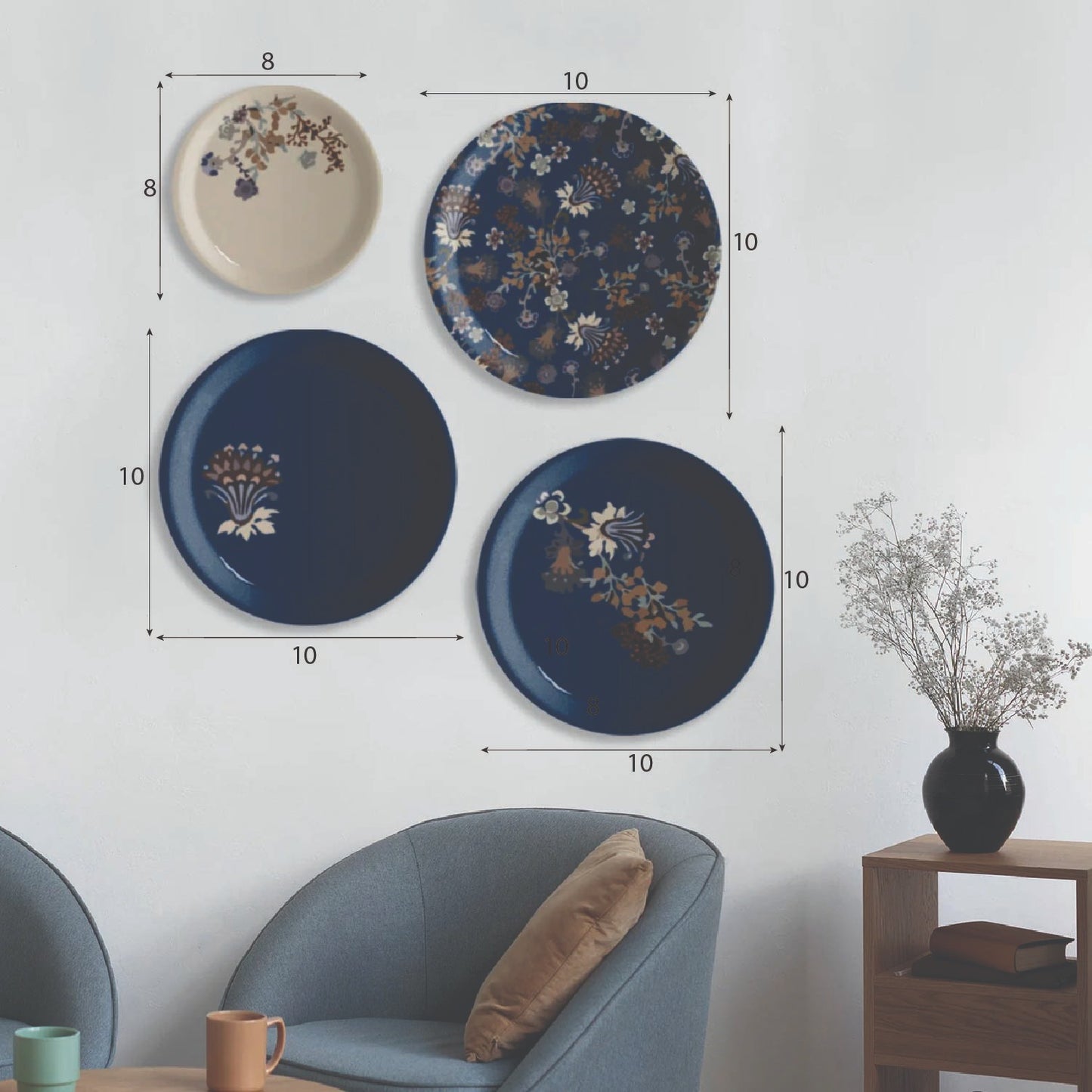 Classic Floral Wall Plates Sets of 4