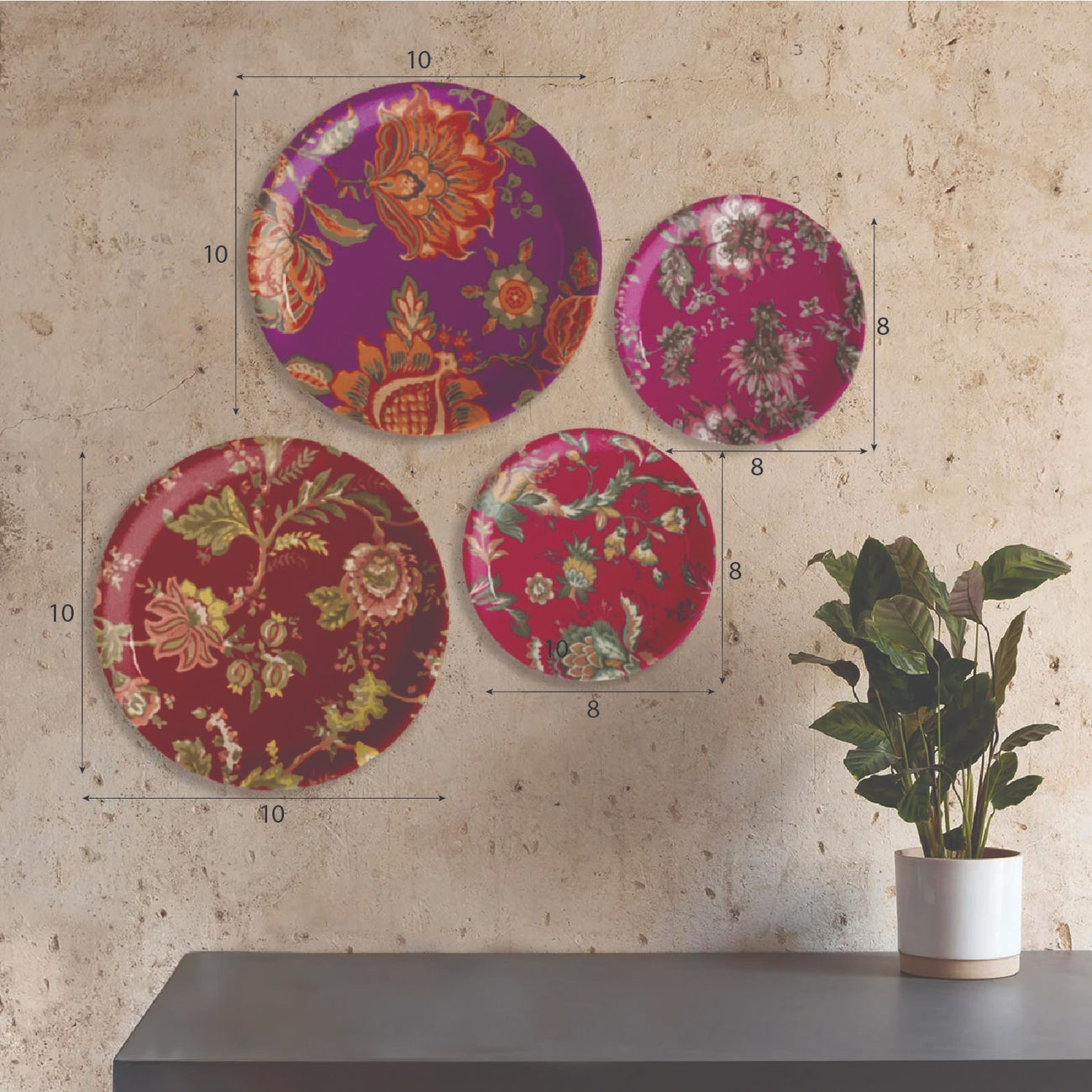 Ethnic Floral Wall Plates Sets of 4