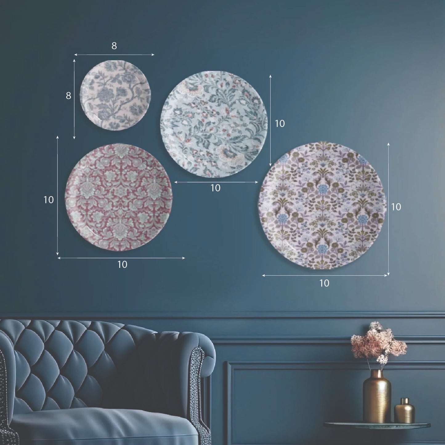 Ethnic Floral Wall Plates Set of 4