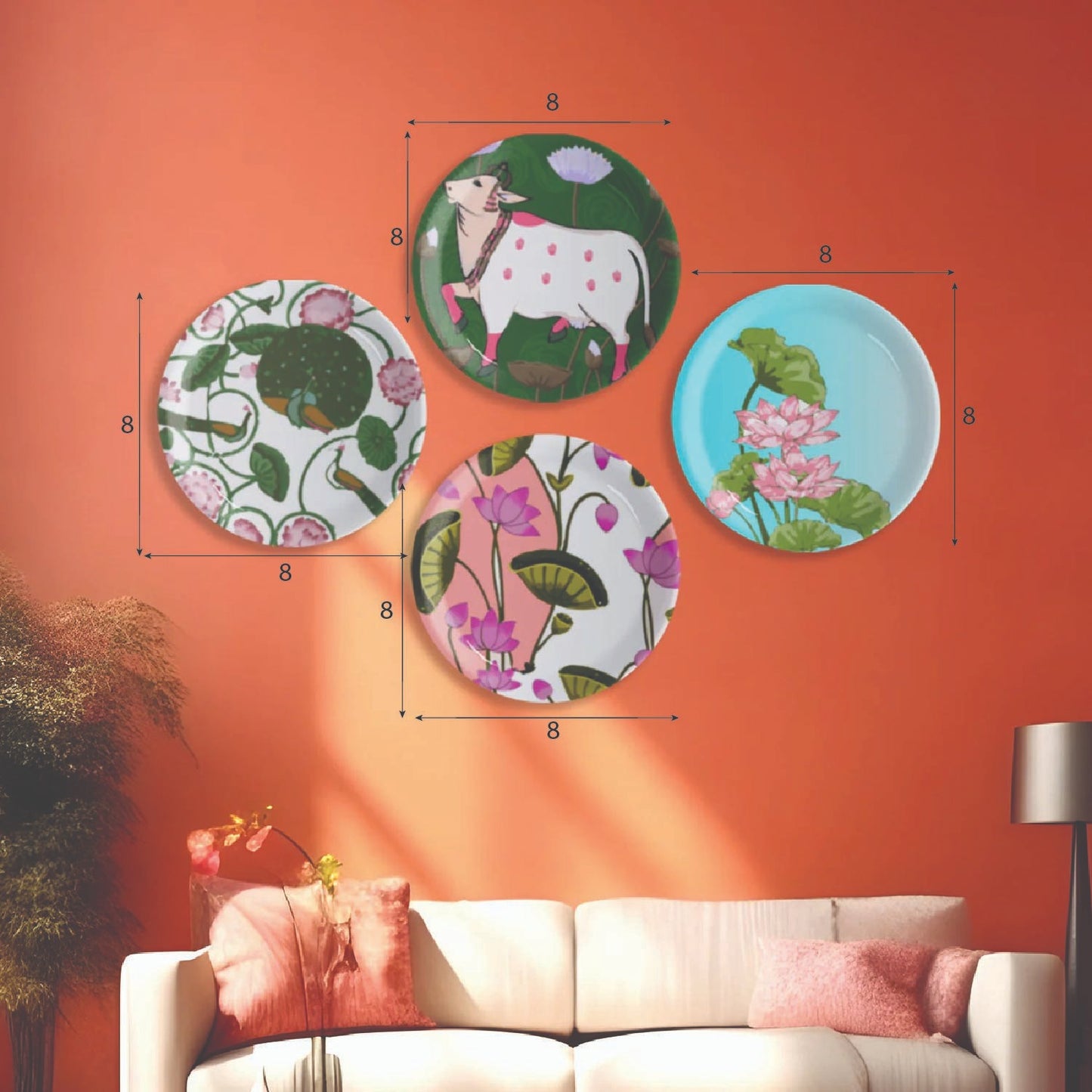 Pichwai Print Porcelain Wall Plates Set of 4