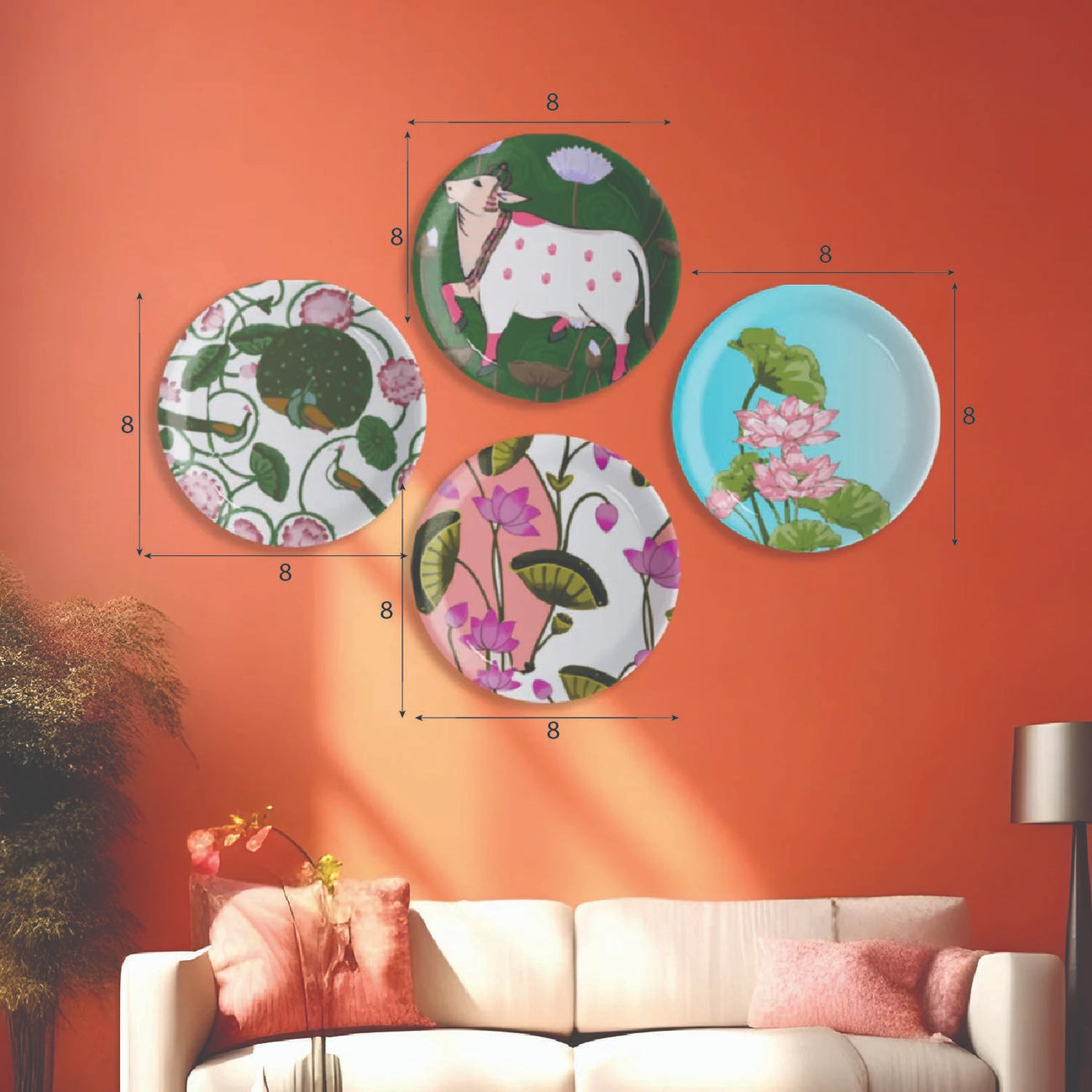 Pichwai Print Porcelain Wall Plates Set of 4