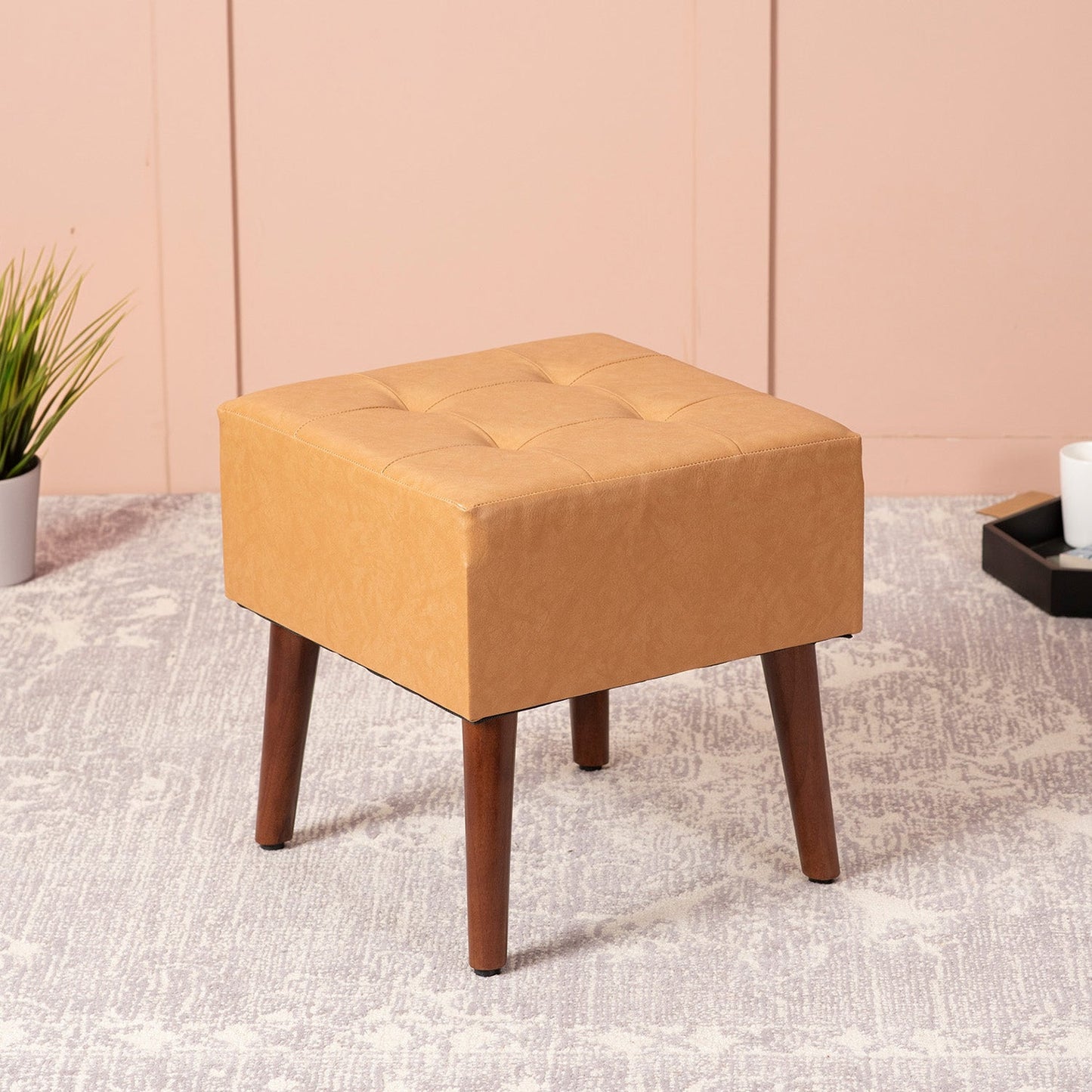 Axel Faux Leather Tufted Wooden Stools