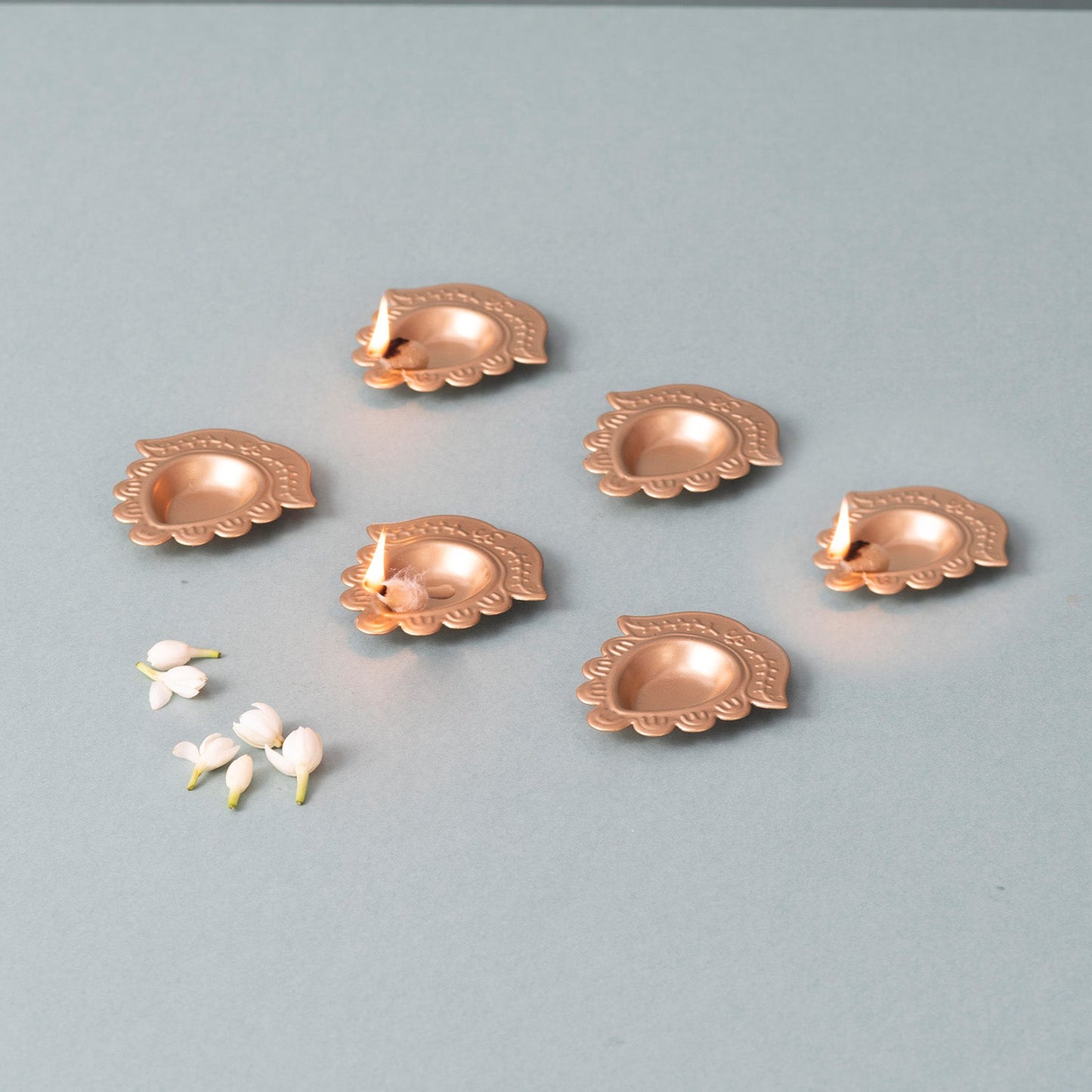 Gold Floral Design Diyas Set of 6