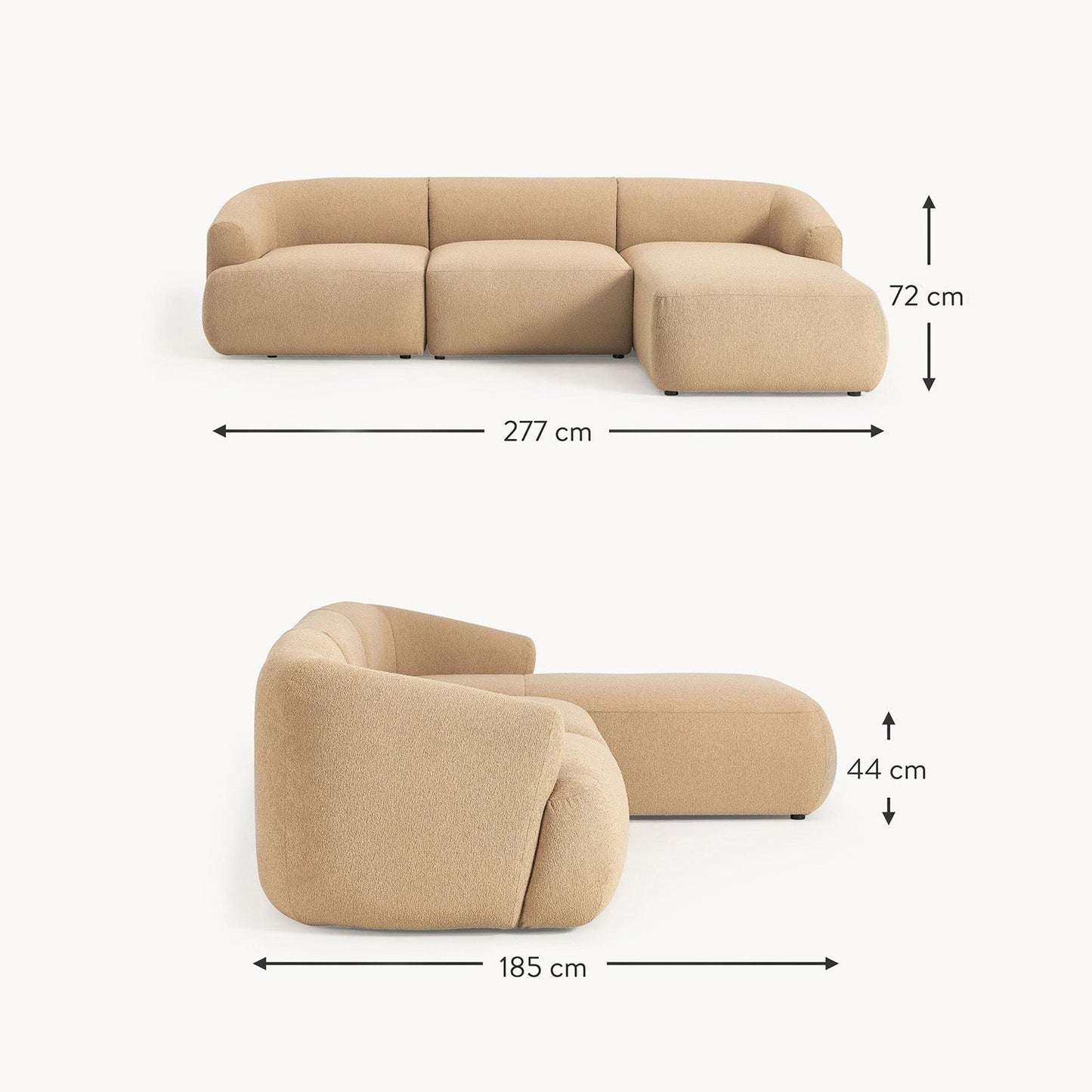 ZenLiving 3 Seater Boucle L Shaped Sofa