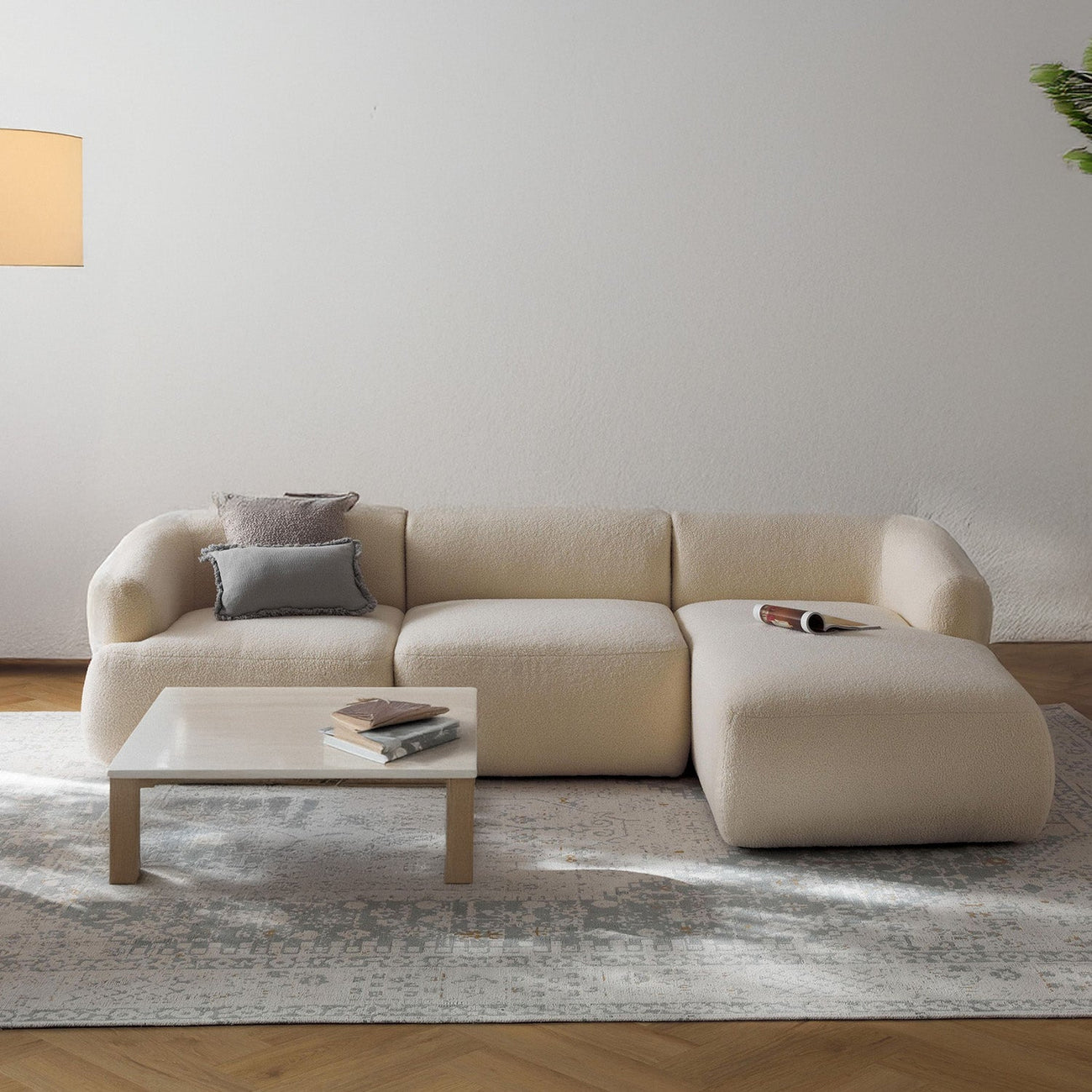 ZenLiving 3 Seater Boucle L Shaped Sofa