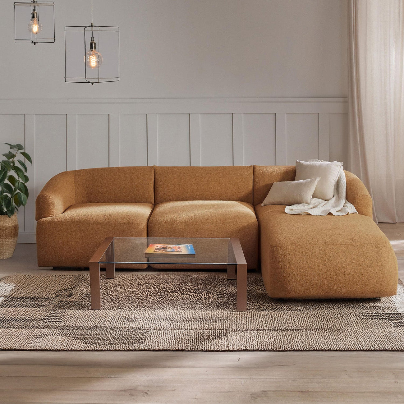 ZenLiving 3 Seater Boucle L Shaped Sofa
