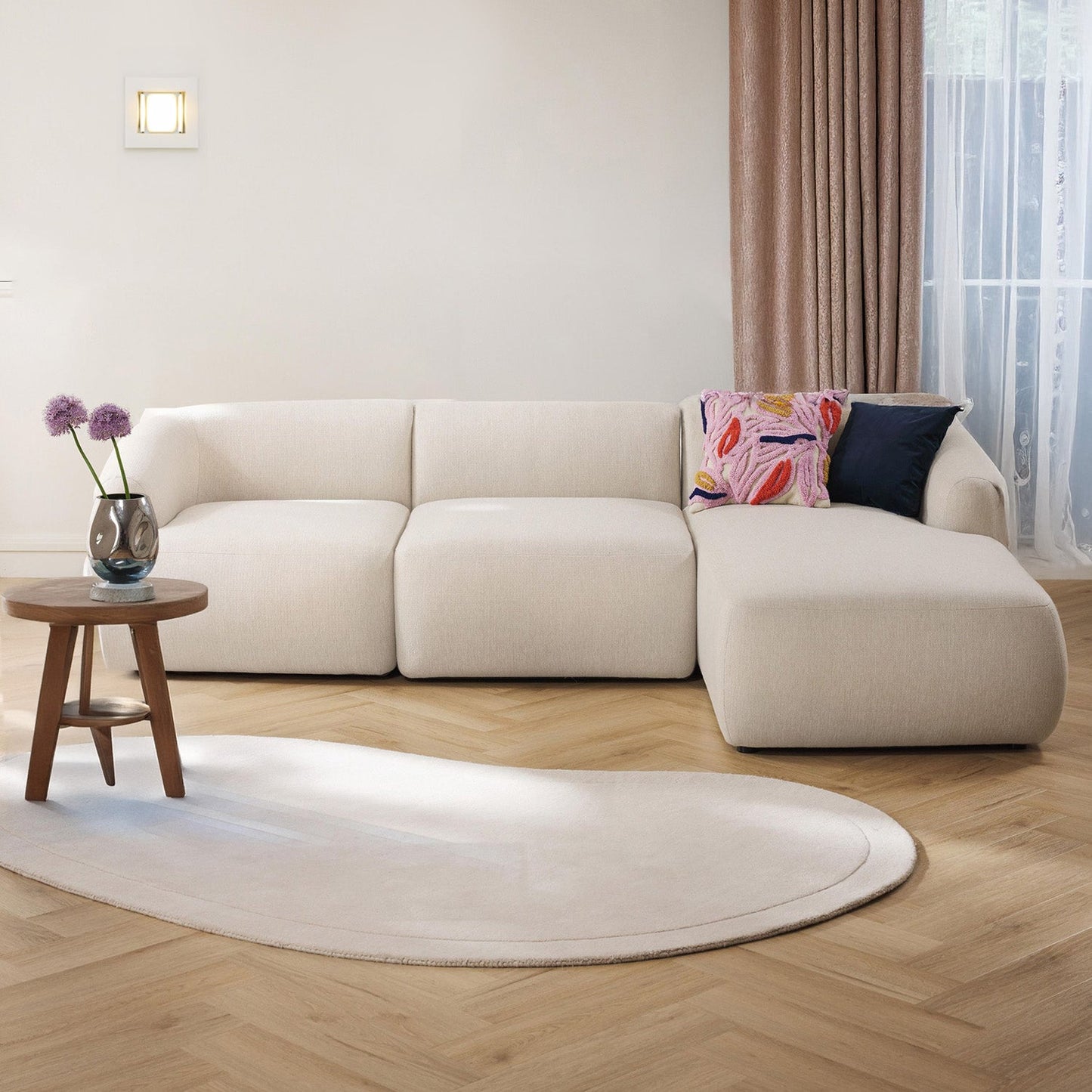 ZenLiving 3 Seater Boucle L Shaped Sofa