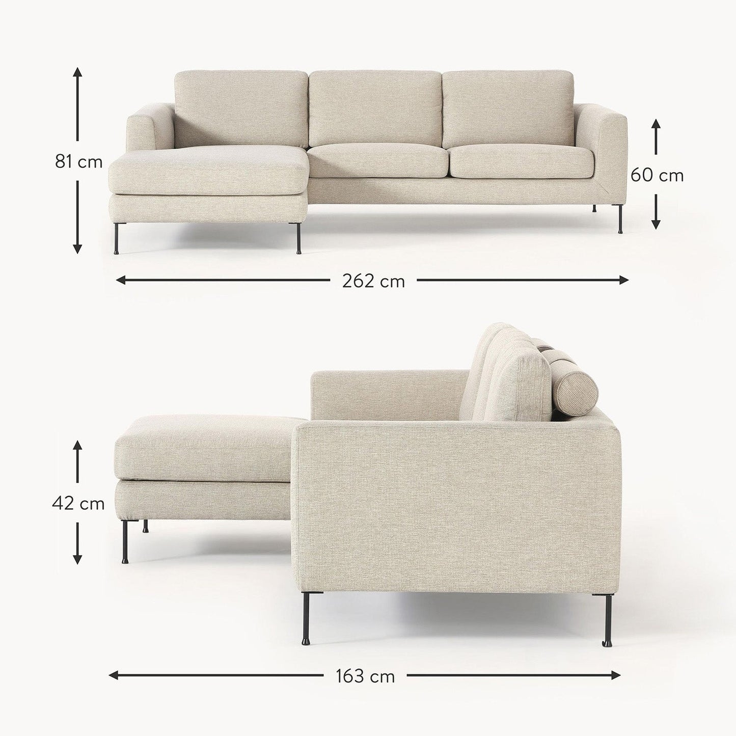 ModernElegance L Shaped 3 Seater Sofa