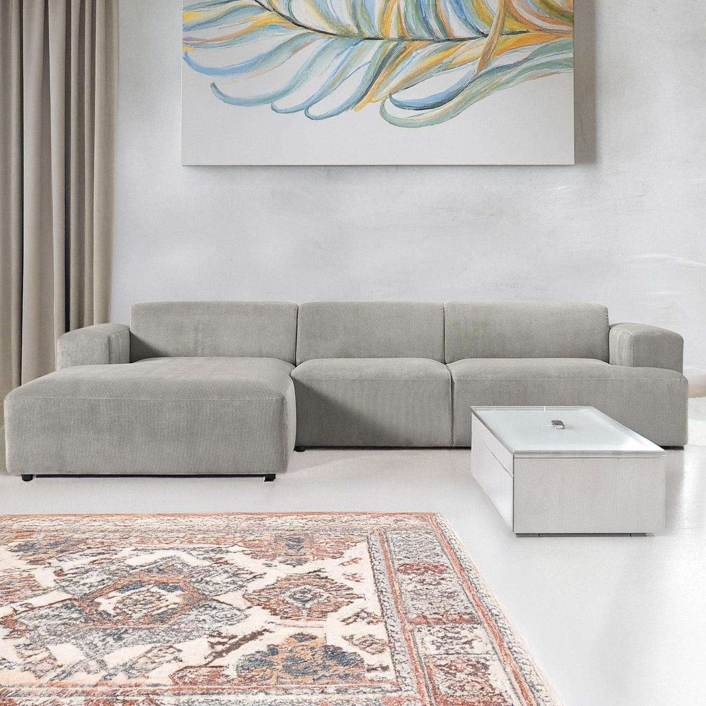Sophisticated Comfort Corduroy 3 Seater L Shaped Sofa