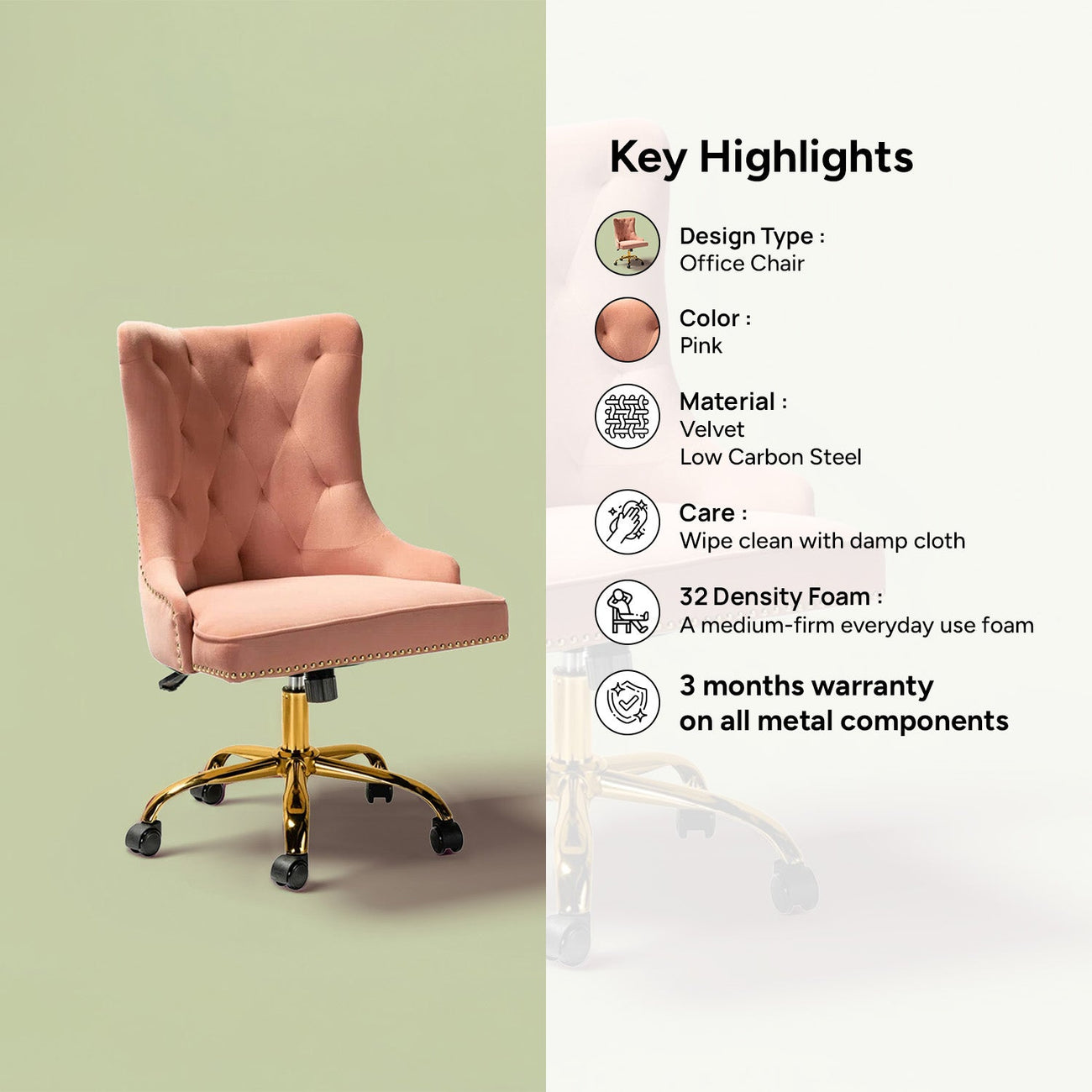 Boss Velvet Tufted Office Chairs With Wheels
