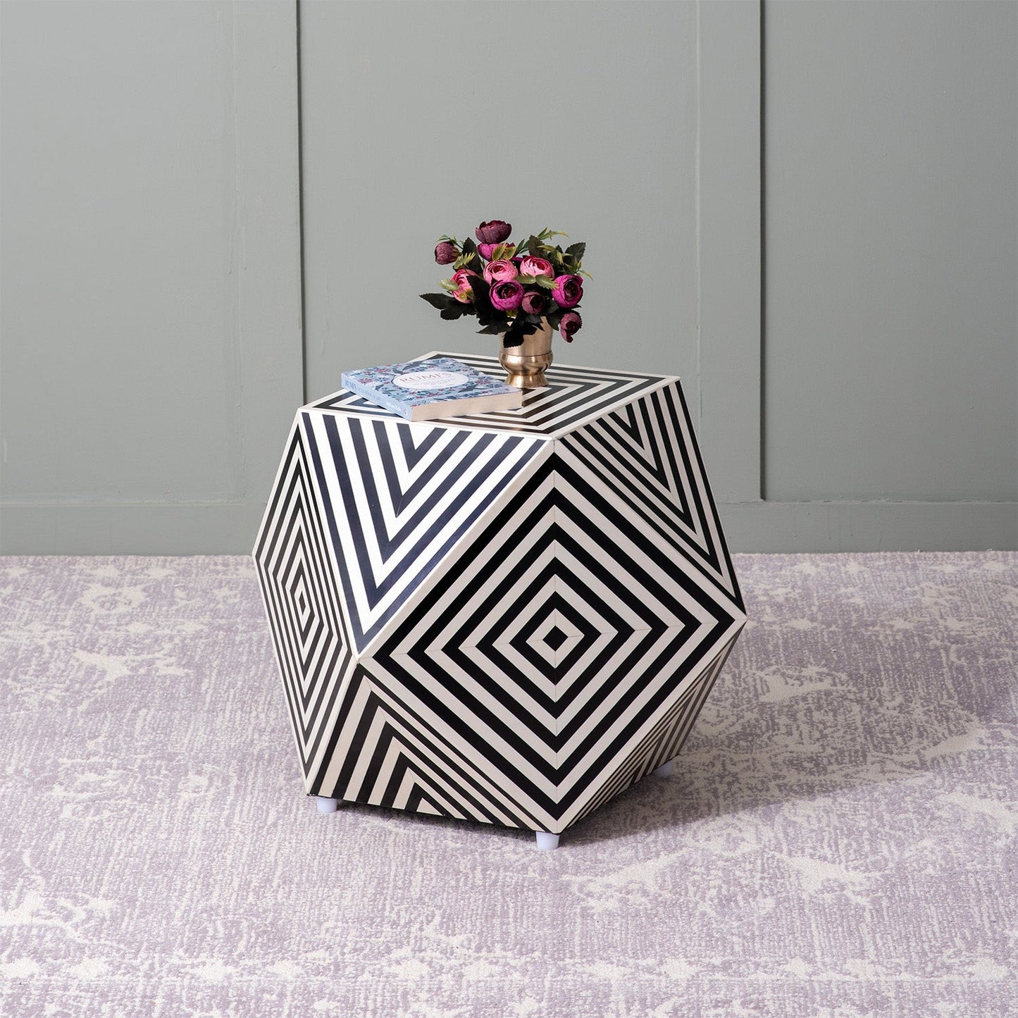 Unique Floral Bone Inlay Design Side Table