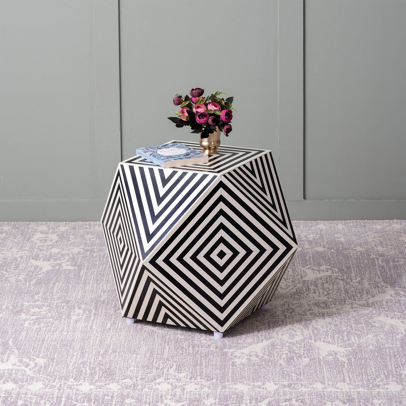 Unique Floral Bone Inlay Design Side Table