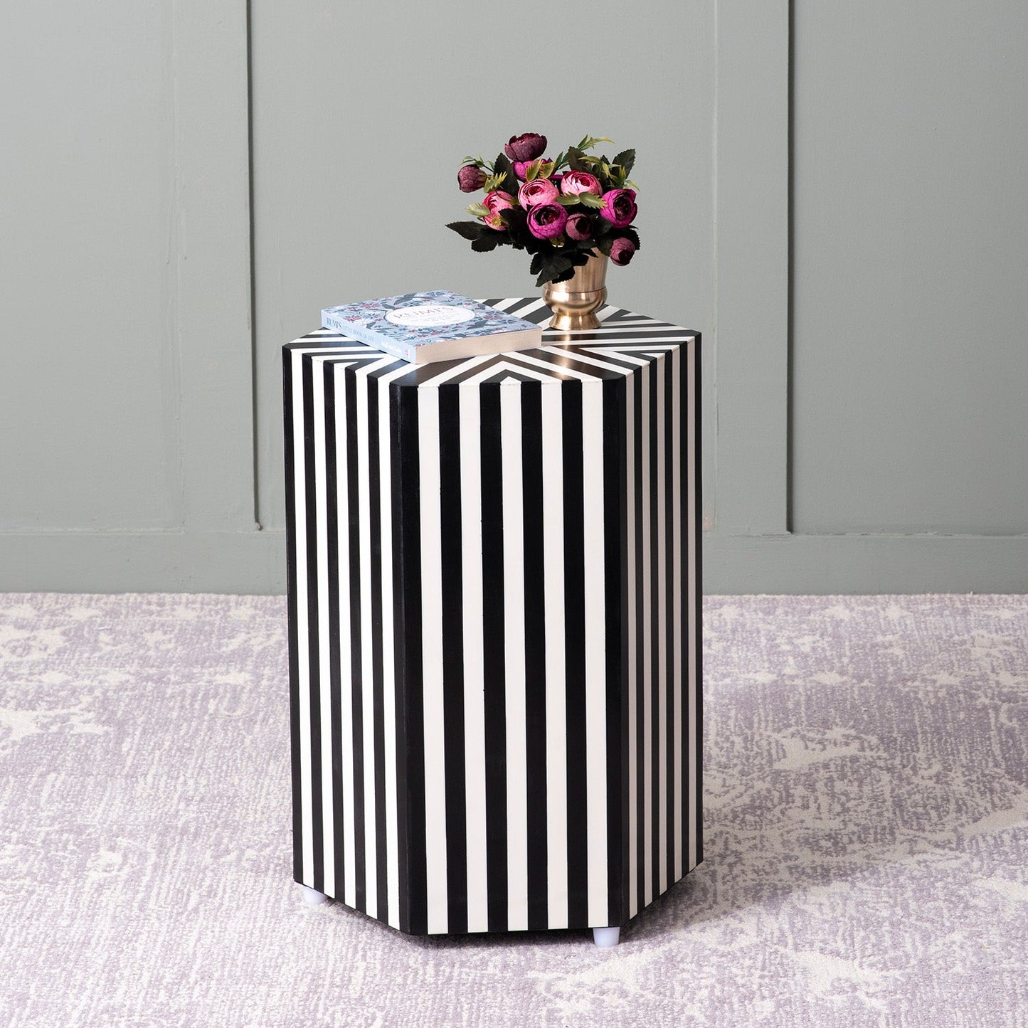 Unique Floral Bone Inlay Design Side Table