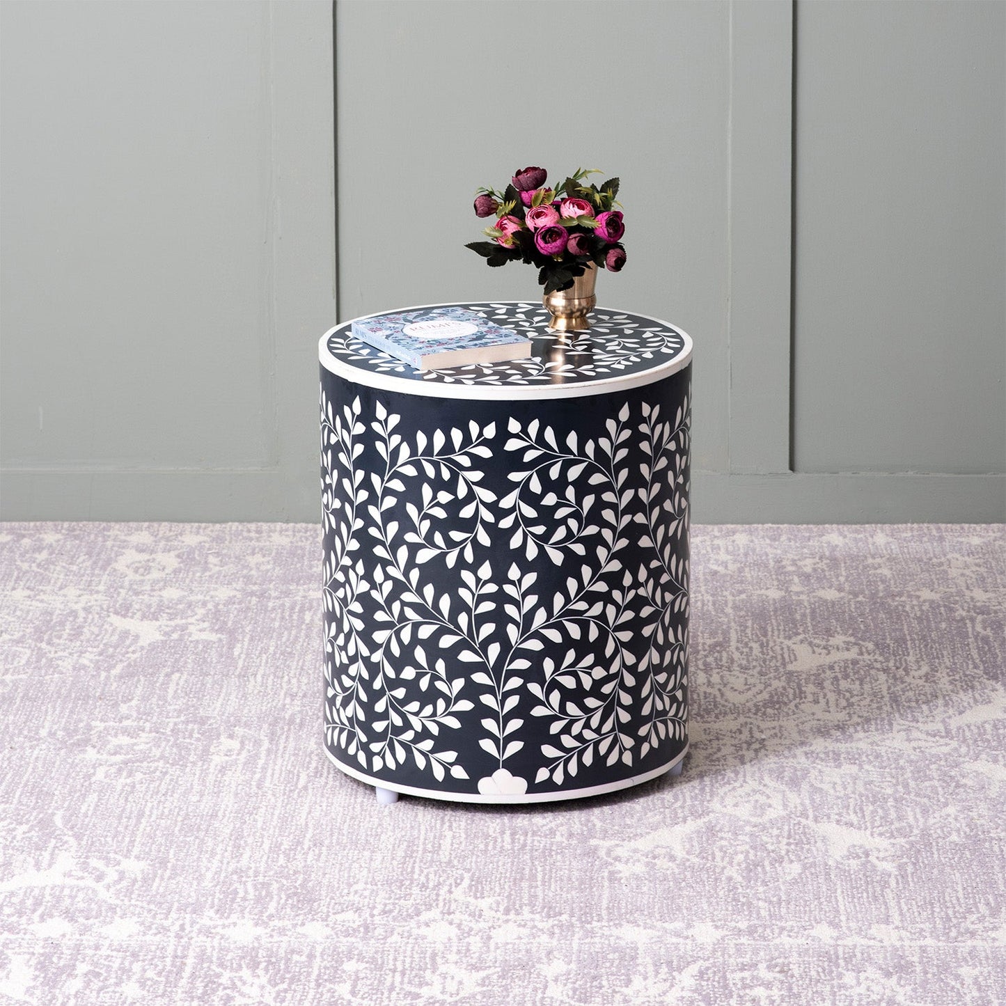 Unique Floral Bone Inlay Design Side Table