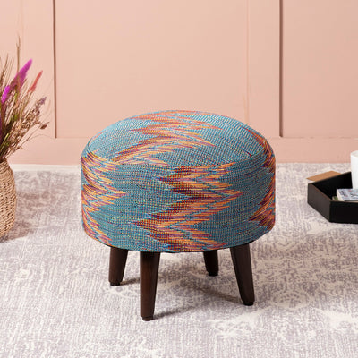 Crest Jacquard Wooden Zig Zag Ottomans