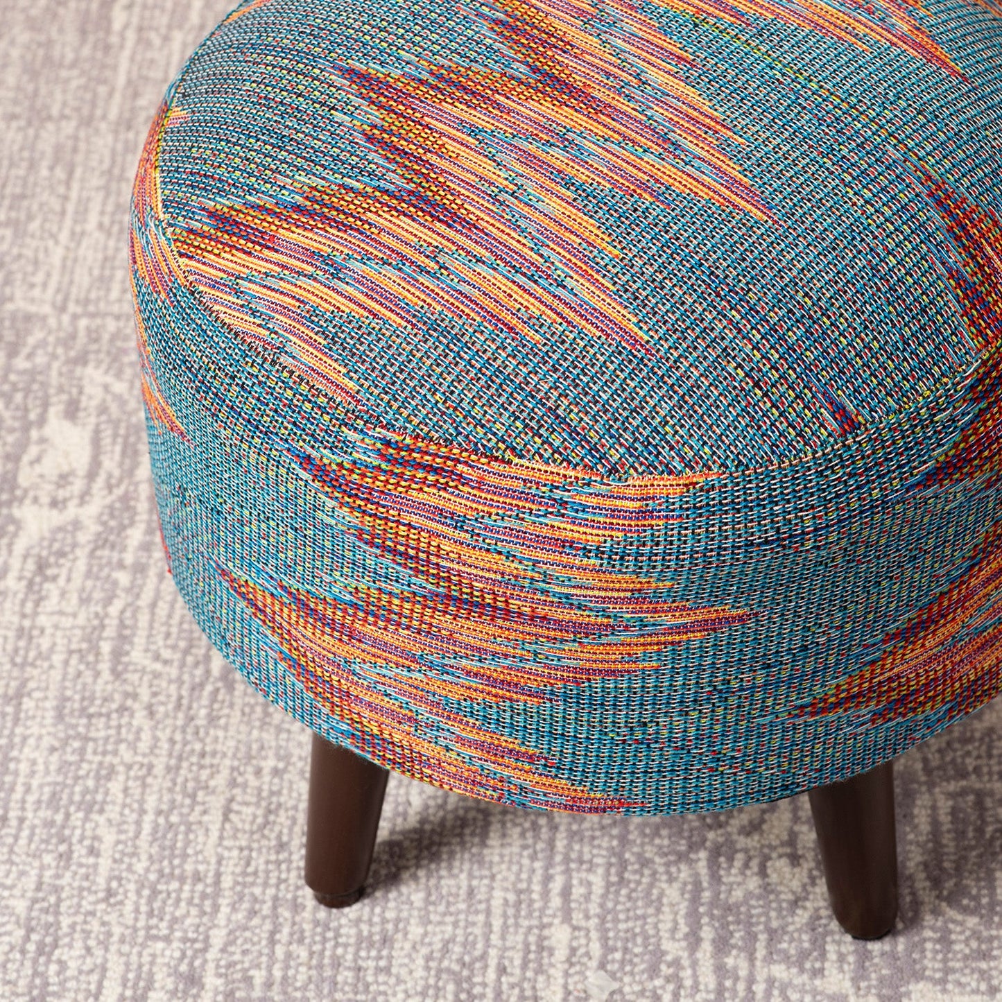 Crest Jacquard Wooden Zig Zag Ottomans