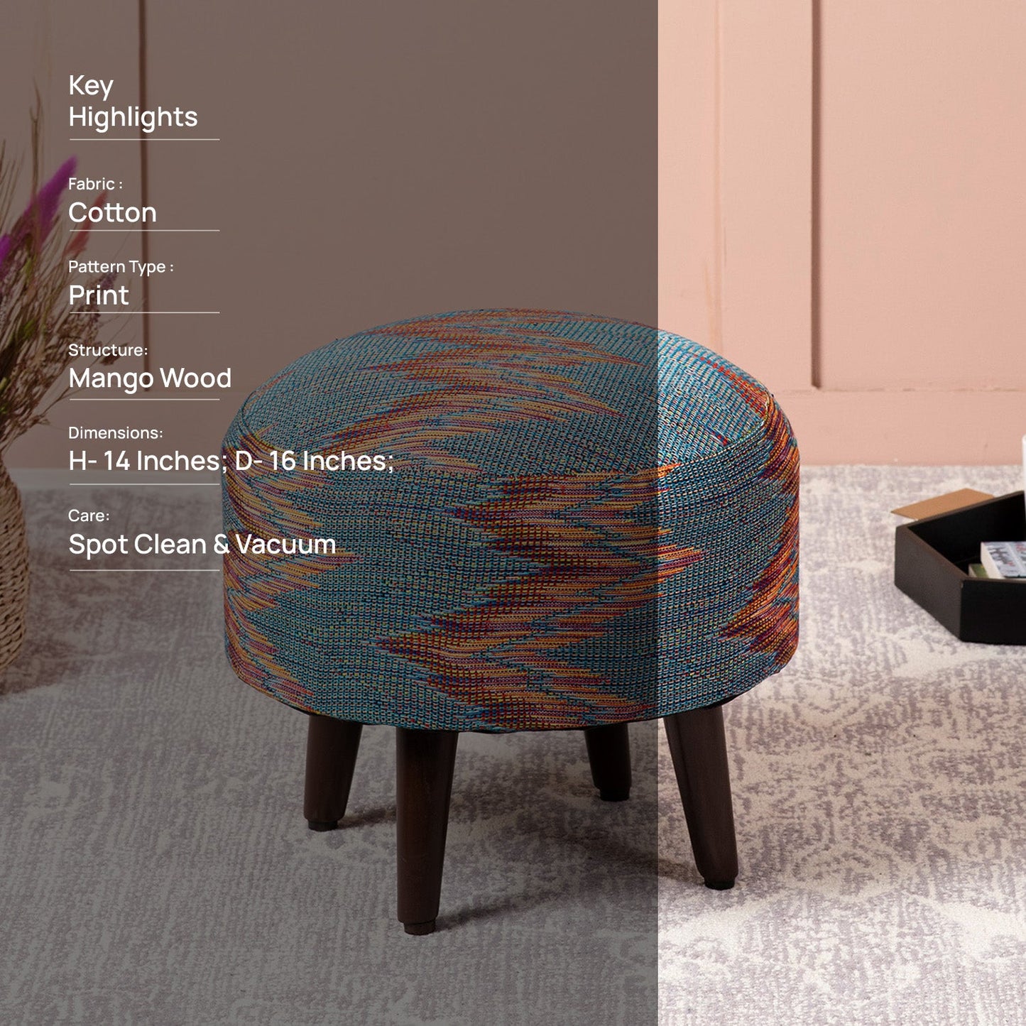 Crest Jacquard Wooden Zig Zag Ottomans