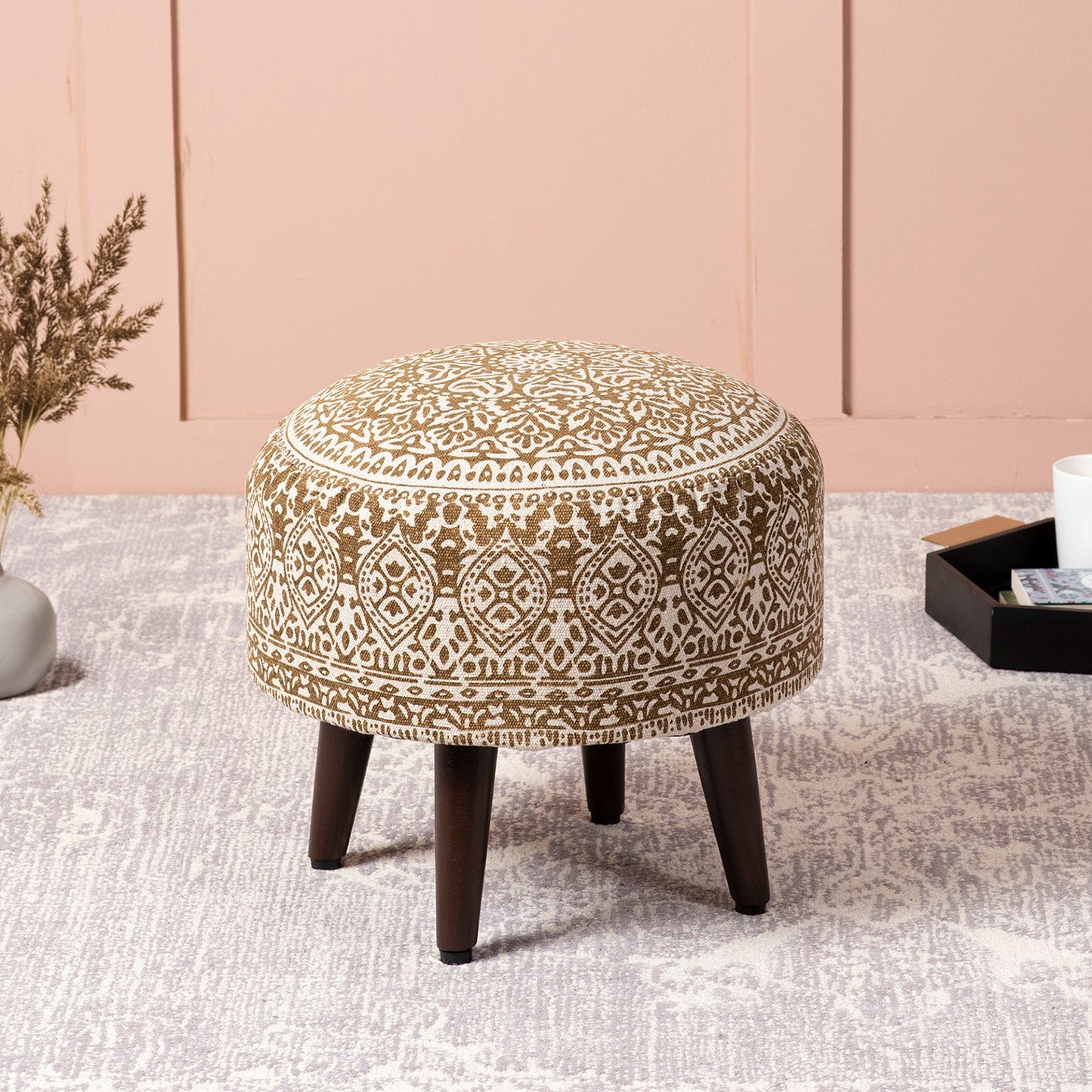 Mandala Fabric Wooden Ottomans 14″