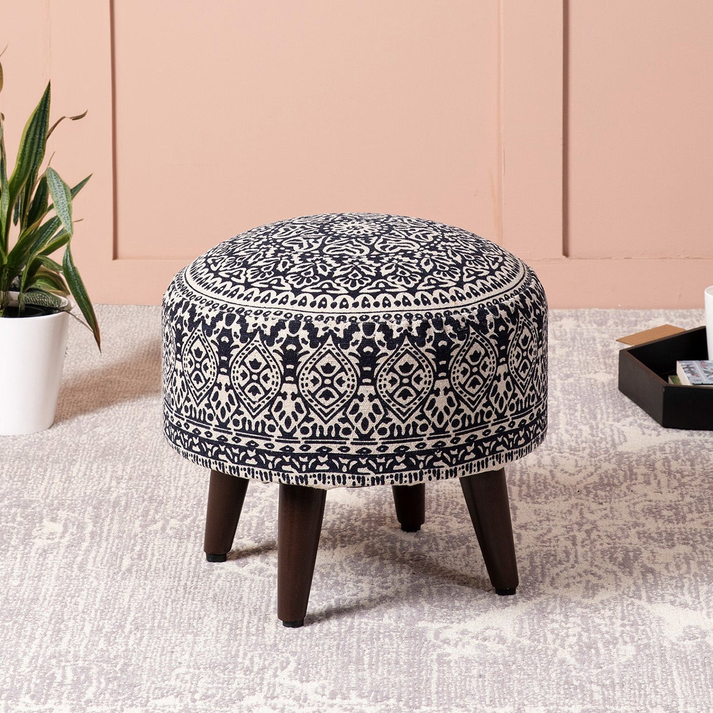 Mandala Fabric Wooden Ottomans 14″
