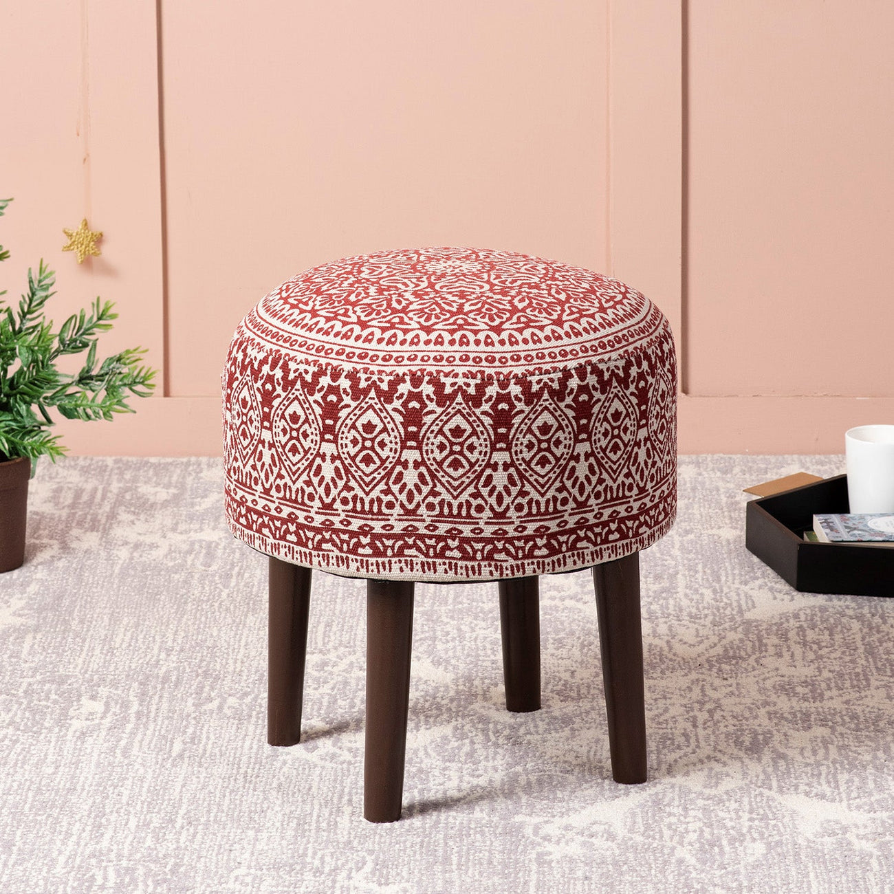 Nestroots Botanic Fabric Wooden Ottomans 17"