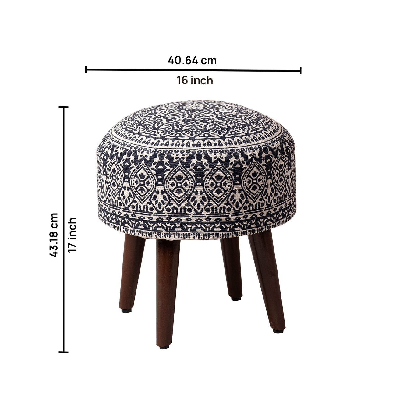 Nestroots Botanic Fabric Wooden Ottomans 17"