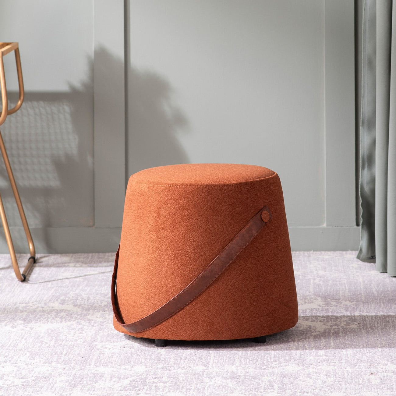 Hoist Collection Houndstooth Poufs With Faux Leather Strap