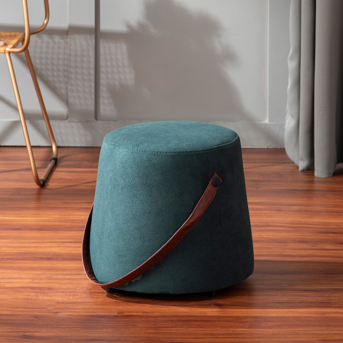 Hoist Collection Houndstooth Poufs With Faux Leather Strap