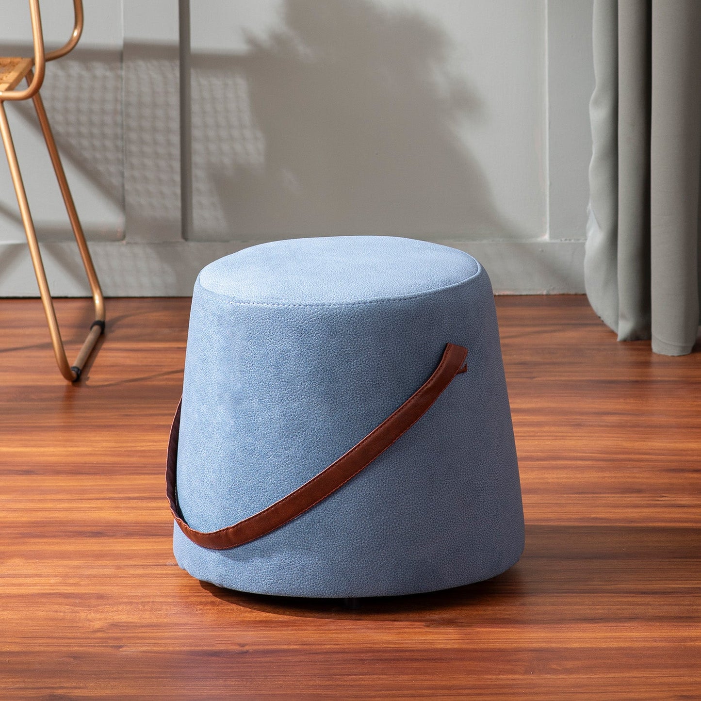Hoist Collection Houndstooth Poufs With Faux Leather Strap