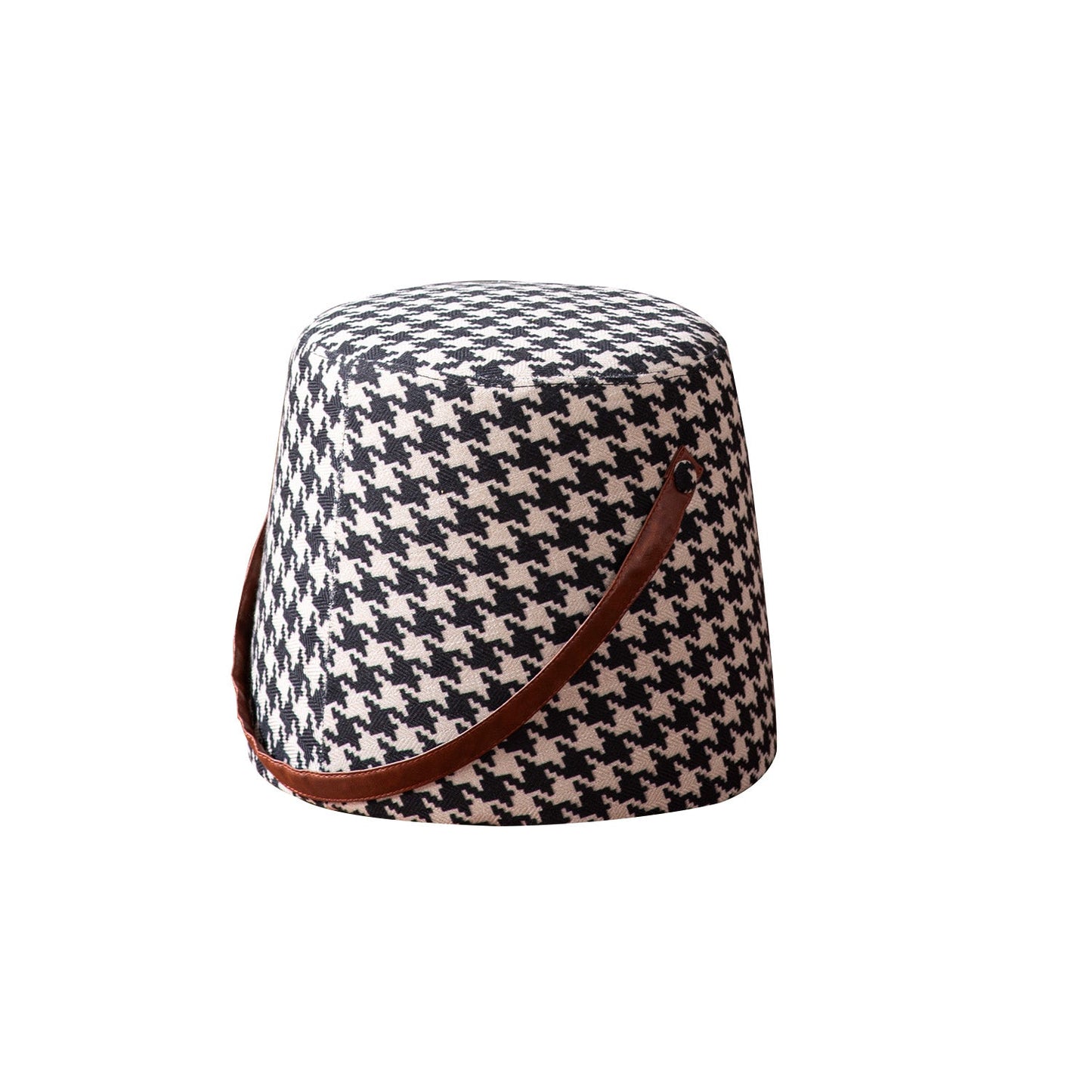 Hoist Collection Houndstooth Poufs With Faux Leather Strap