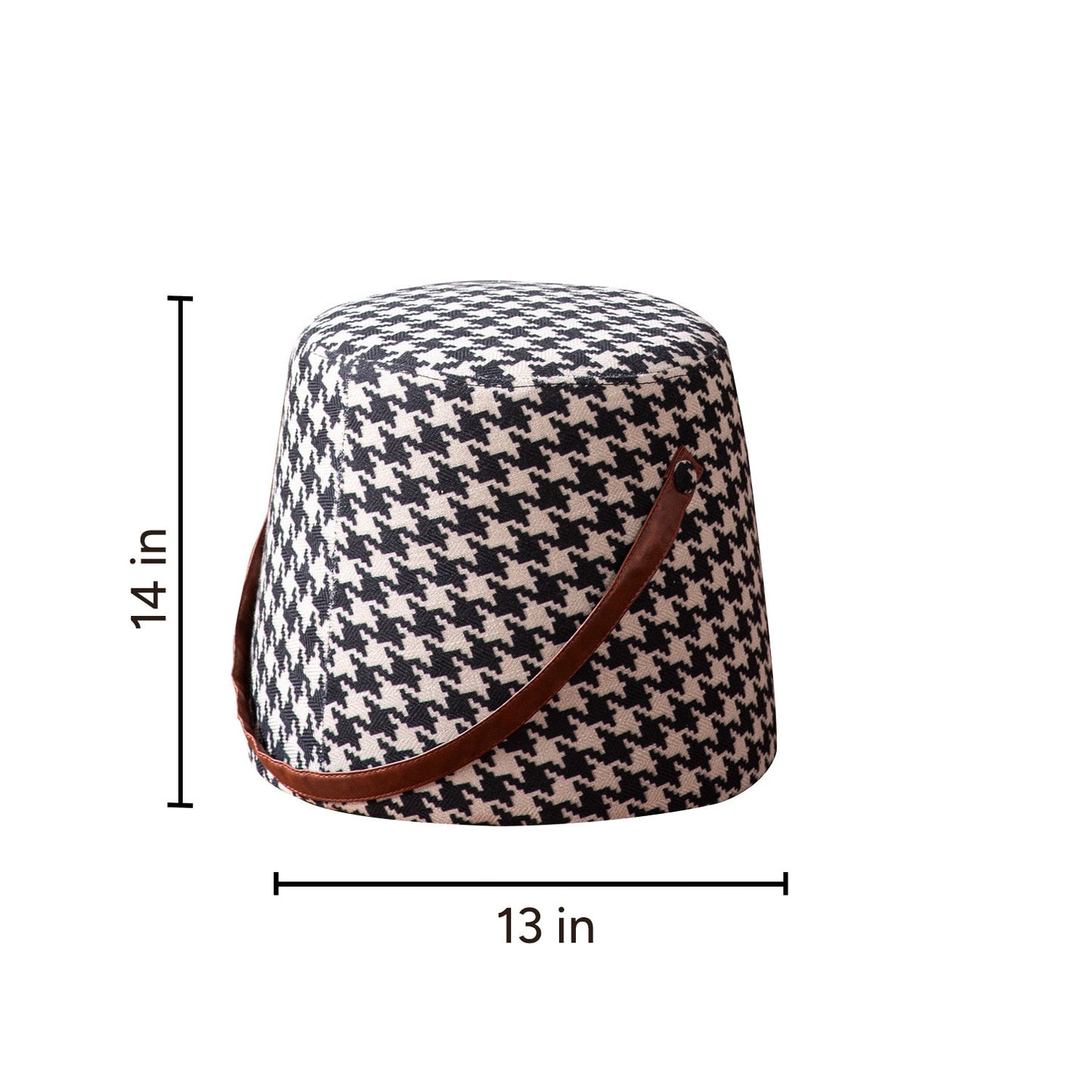 Hoist Collection Houndstooth Poufs With Faux Leather Strap