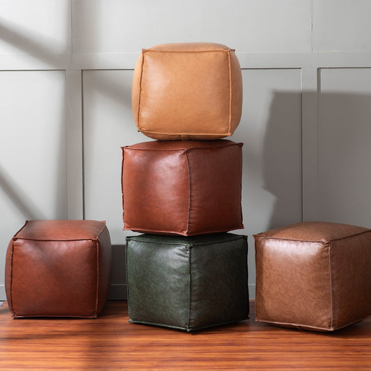 Cuboid Collection Faux Leather Poufs