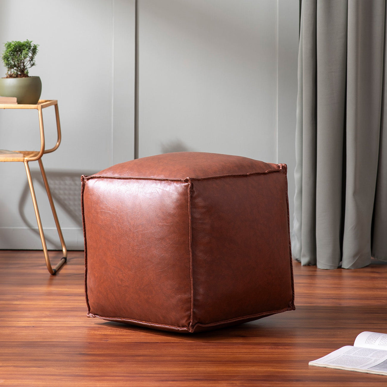 Cuboid Collection Faux Leather Poufs