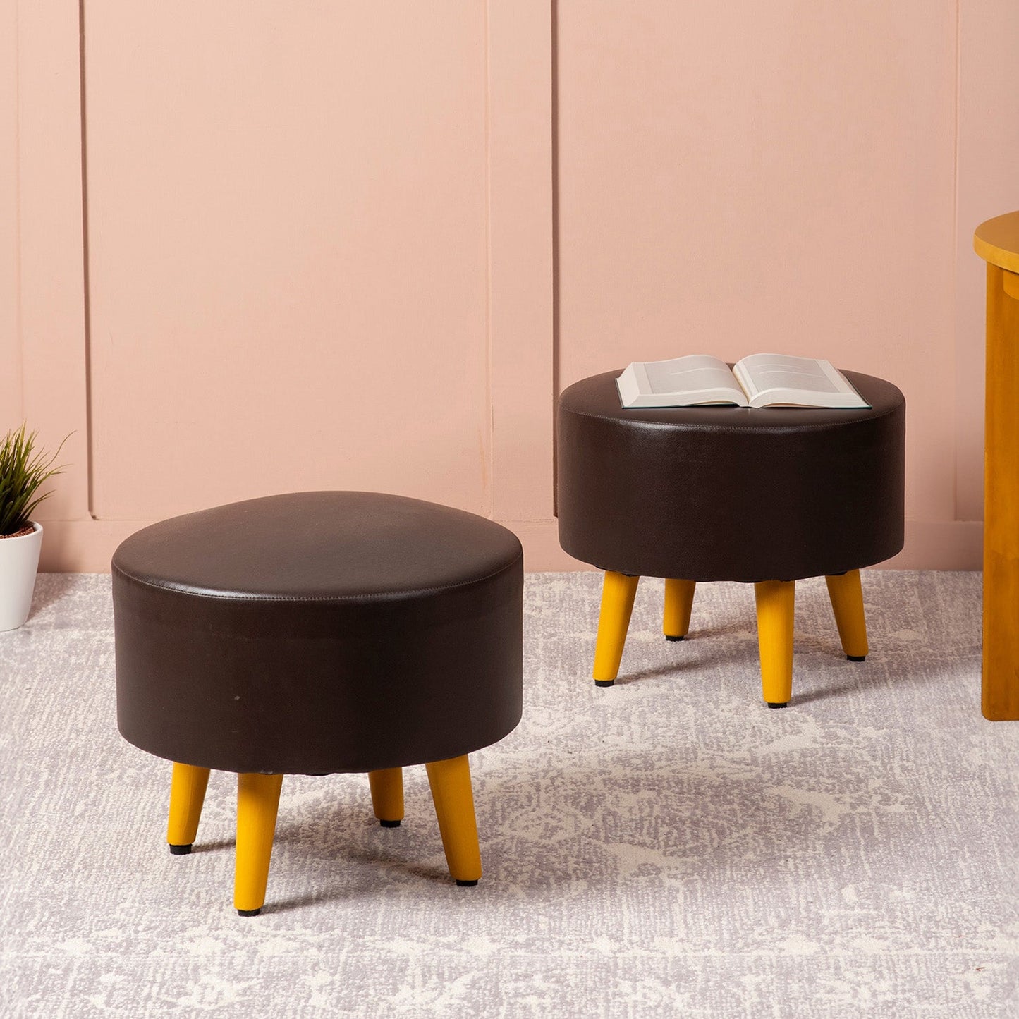 Axel Faux Leather Tufted Wooden Stools