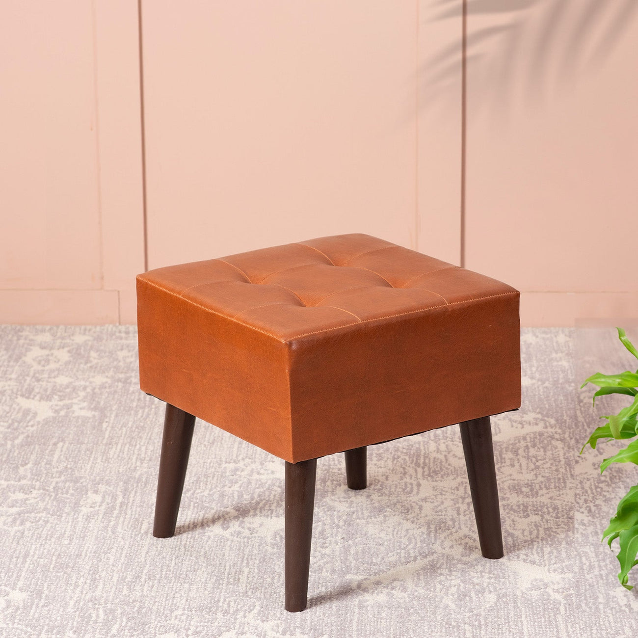 Axel Faux Leather Tufted Wooden Stools