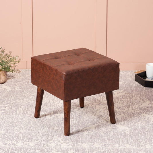 Axel Faux Leather Tufted Wooden Stools