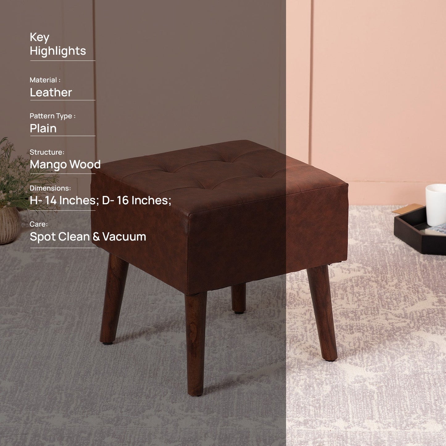 Axel Faux Leather Tufted Wooden Stools