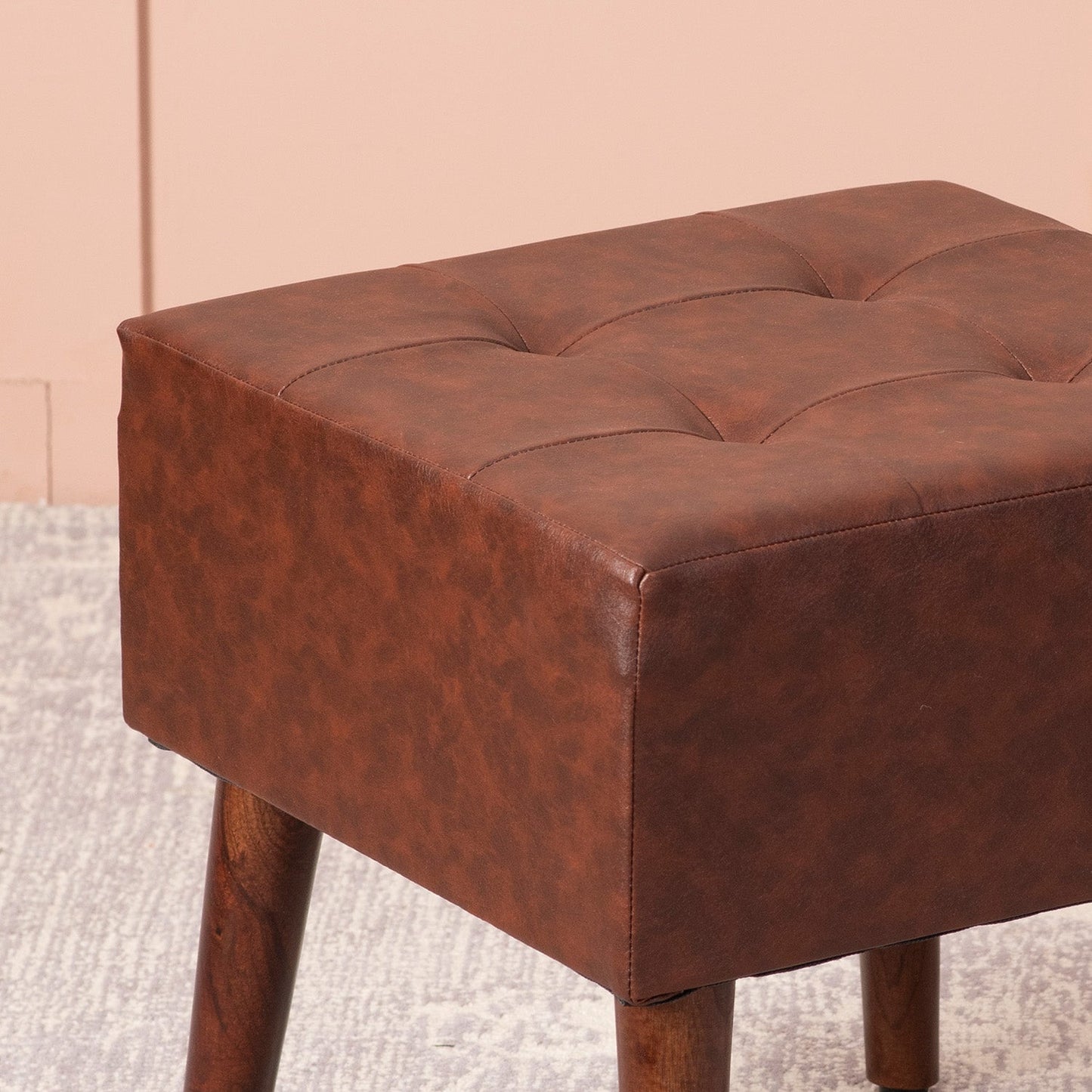 Axel Faux Leather Tufted Wooden Stools
