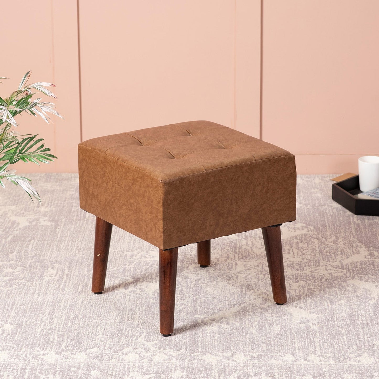 Axel Faux Leather Tufted Wooden Stools