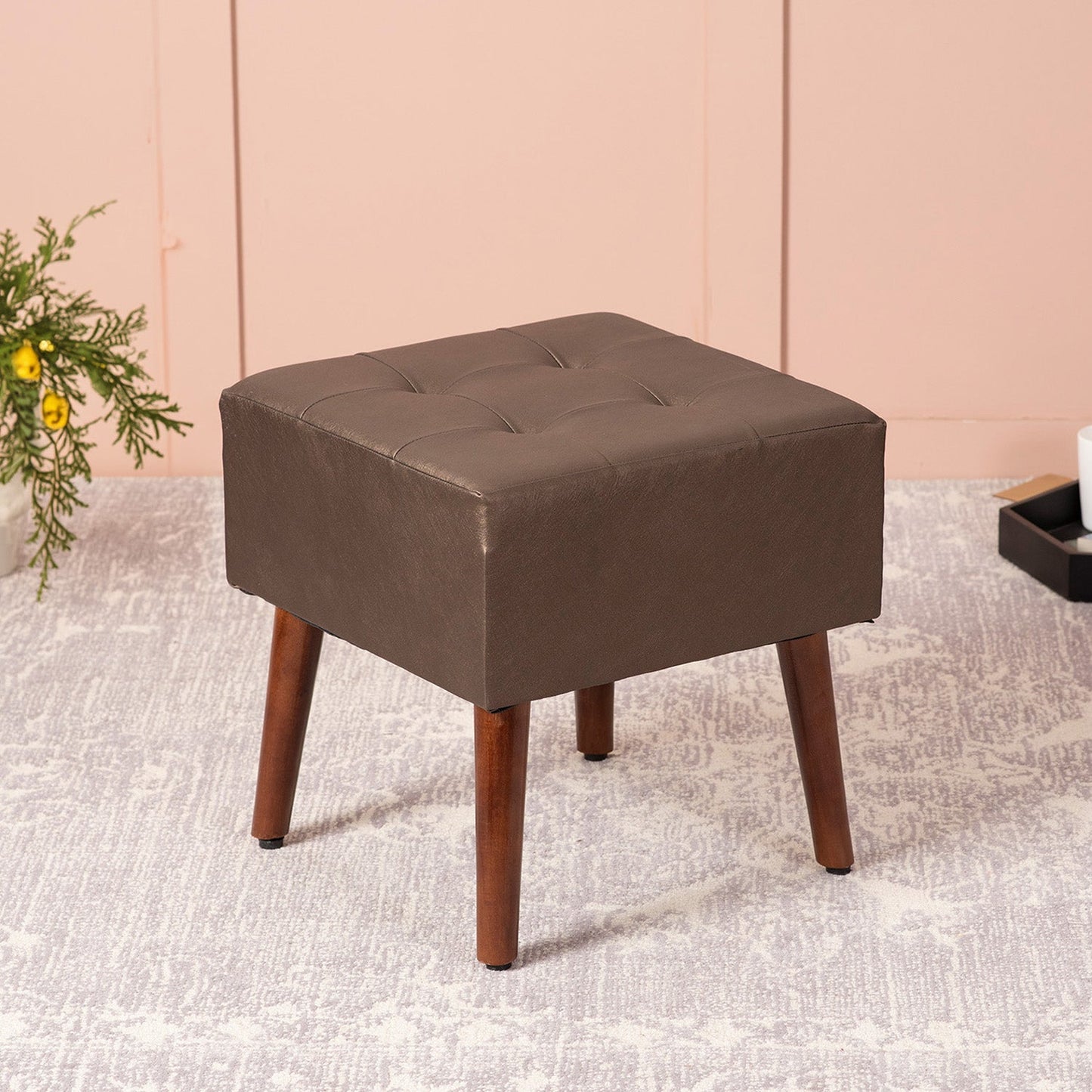 Axel Faux Leather Tufted Wooden Stools