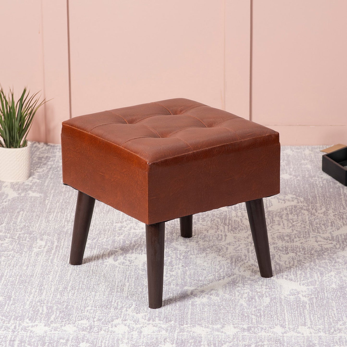 Axel Faux Leather Tufted Wooden Stools