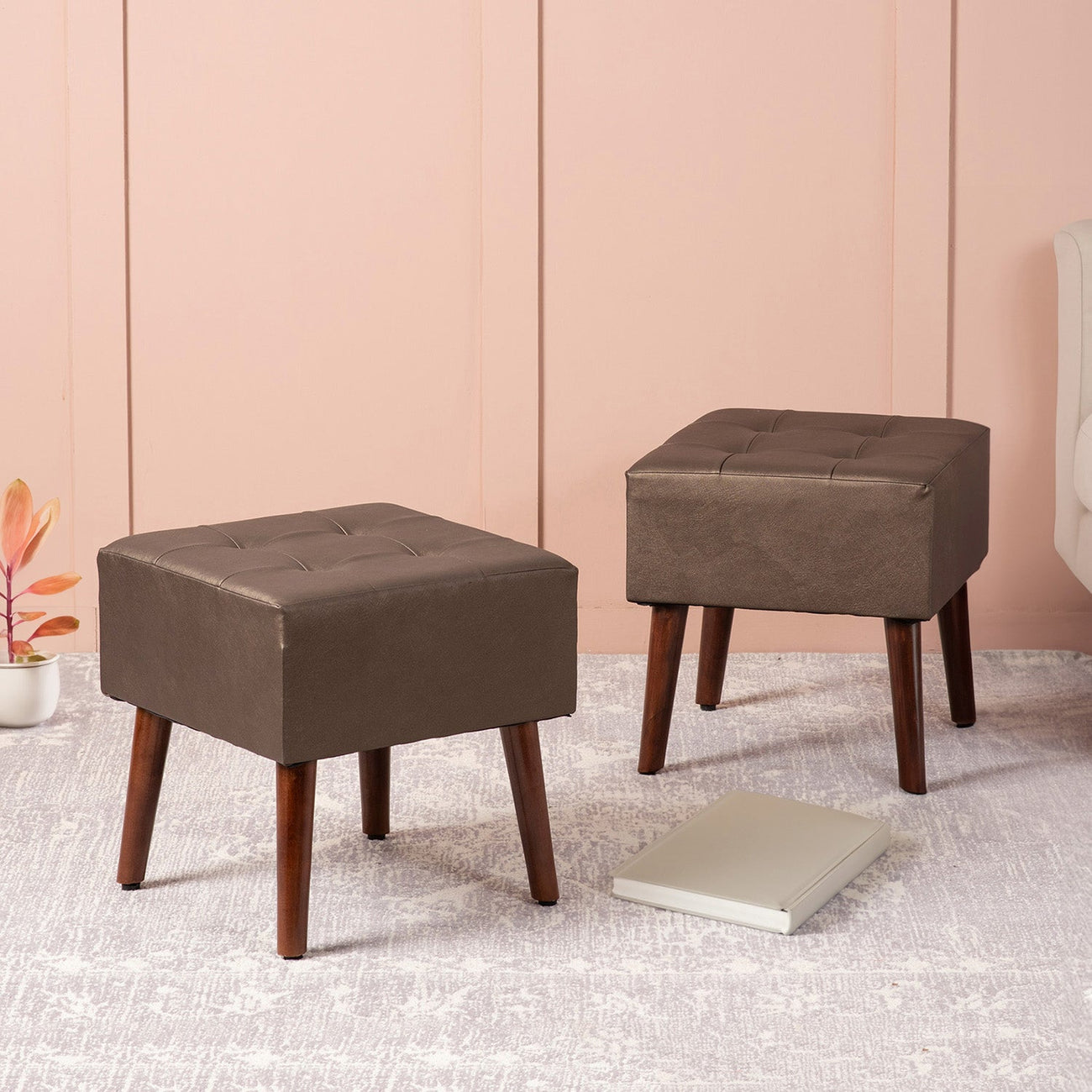 Axel Faux Leather Tufted Wooden Stools
