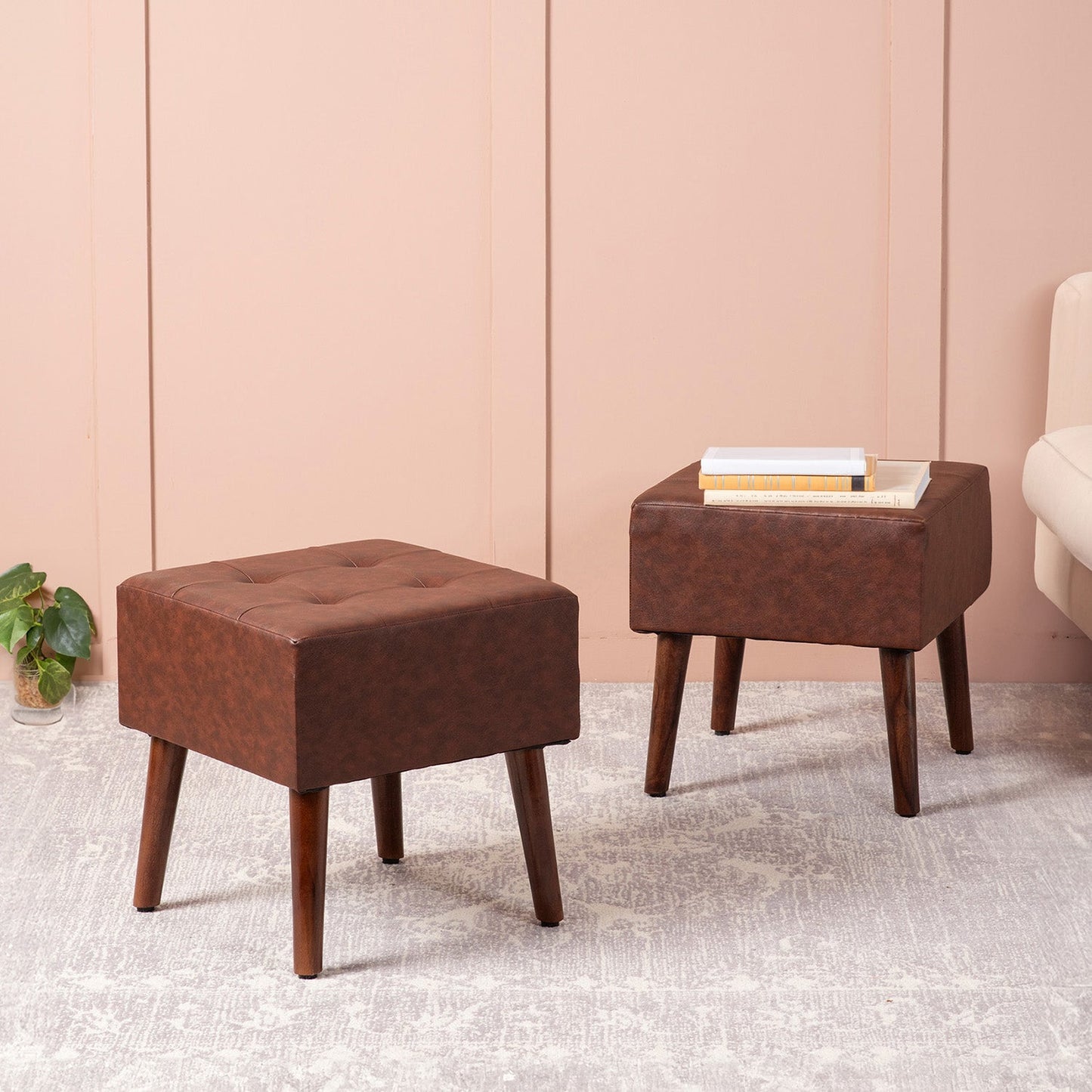 Axel Faux Leather Tufted Wooden Stools
